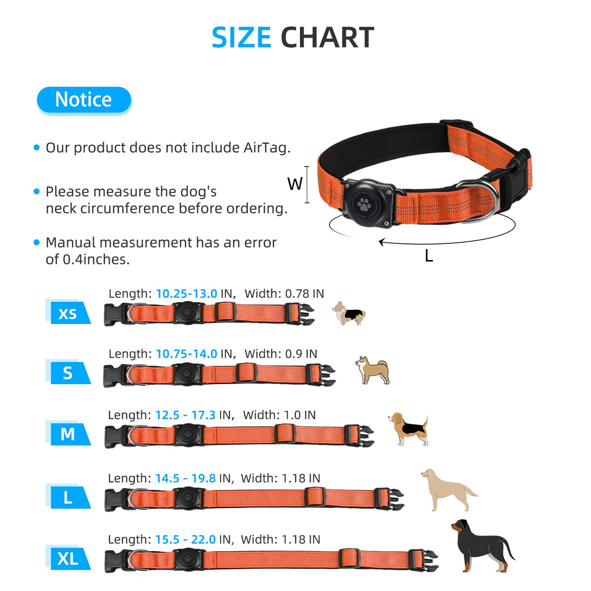 Upgraded Airtag Dog Collar, IP68 Waterproof Air Tag Dog Collar