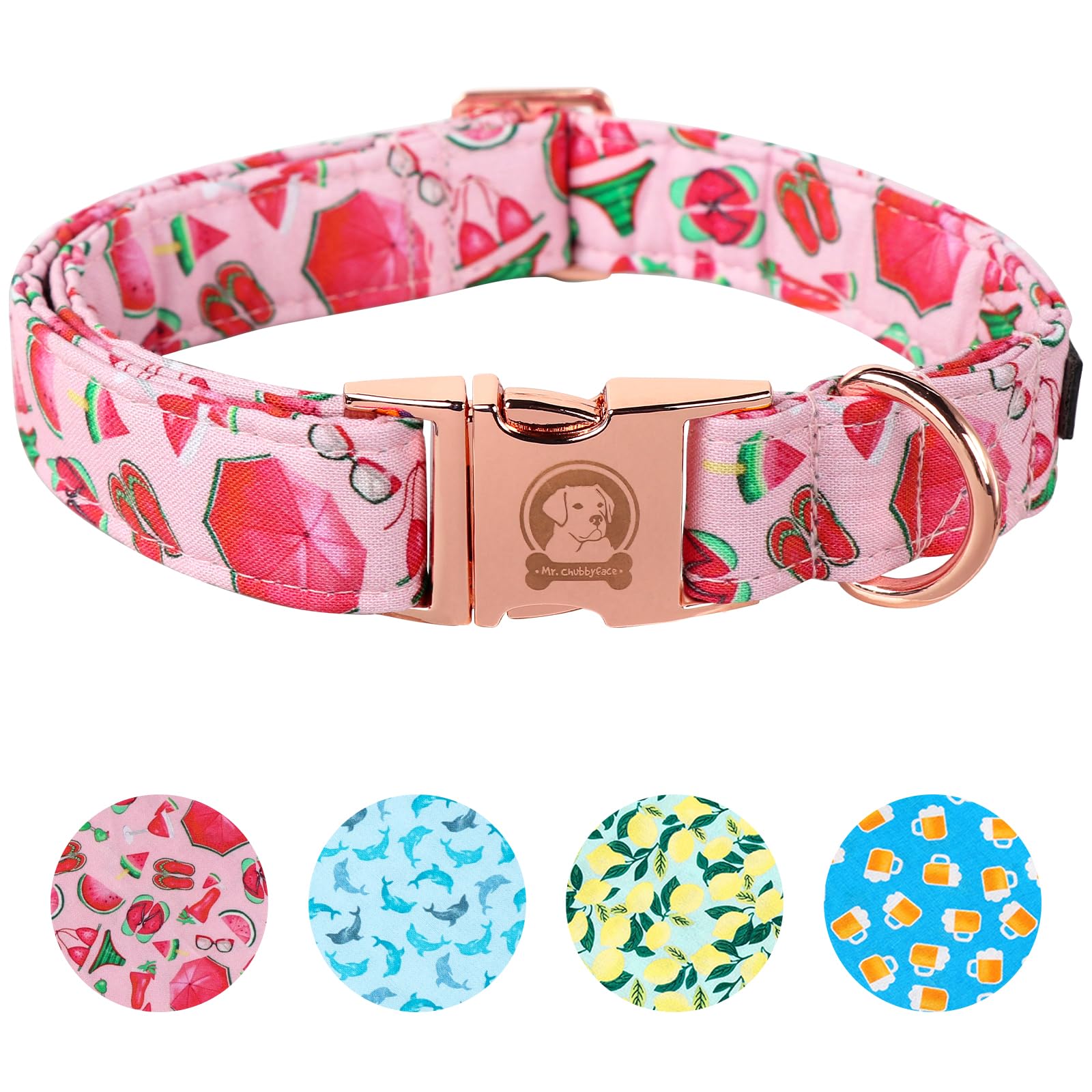 Mr. Chubbyface Spring Summer Dog Collar, Cute Pink Beach Bikini Dog Collar, Durable Soft Pet Collar For Small Medium Large Dogs