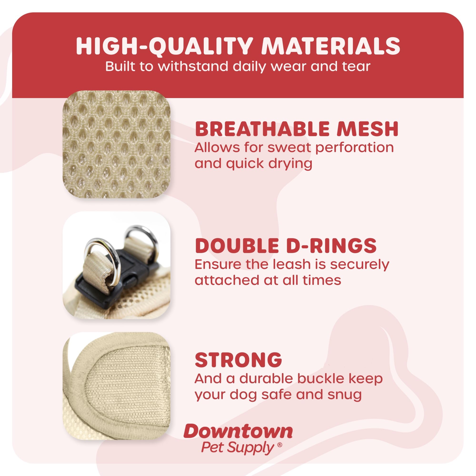Downtown Pet Supply Step In Dog Harness For Small Dogs No Pull, Medium, Khaki - Adjustable Harness With Padded Mesh Fabric And R