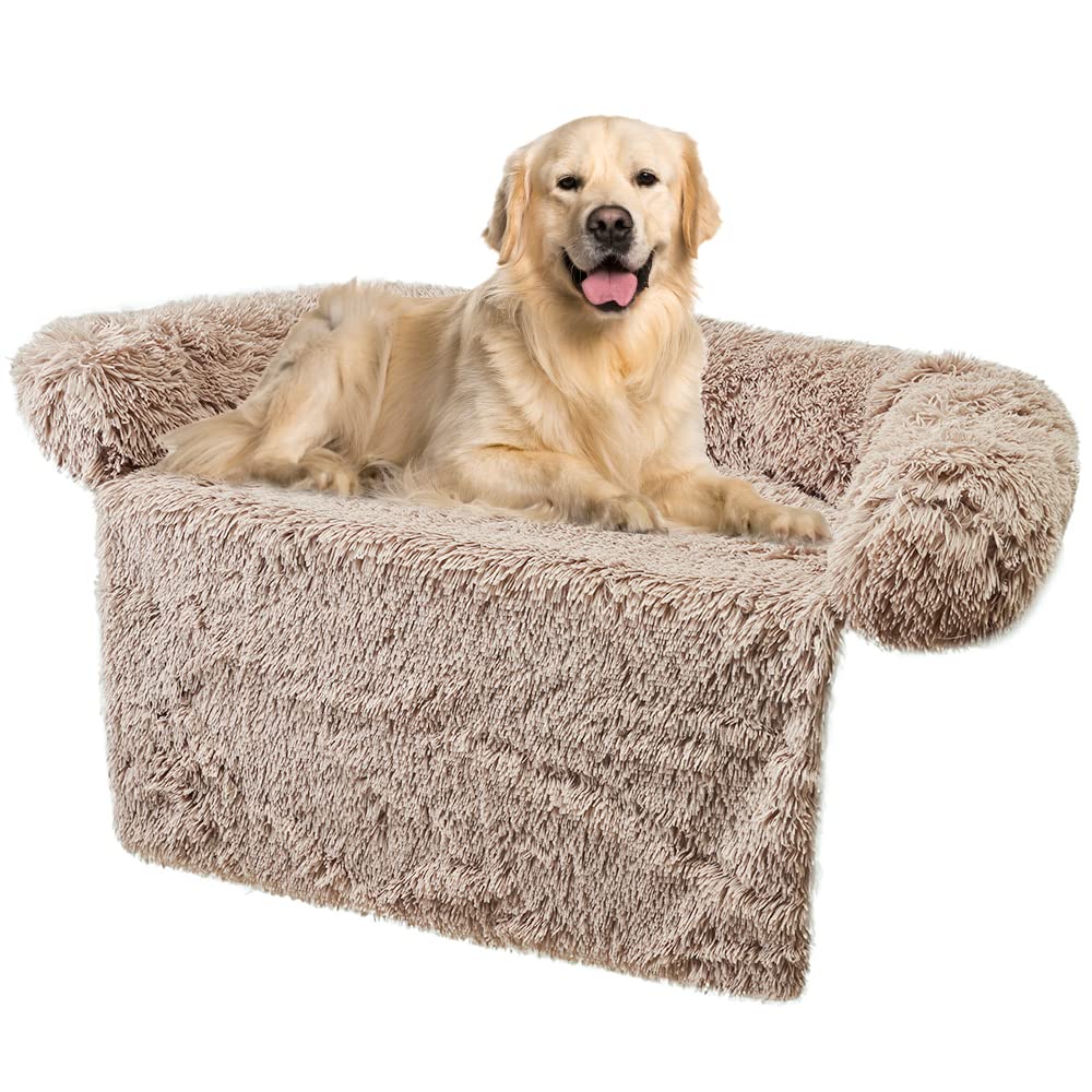 JMHUND Calming Dog Bed,Pet Couch Protector with Soft Neck Bolster,Plush Dog Sofa Mat for Furniture Protector with Removable Wash