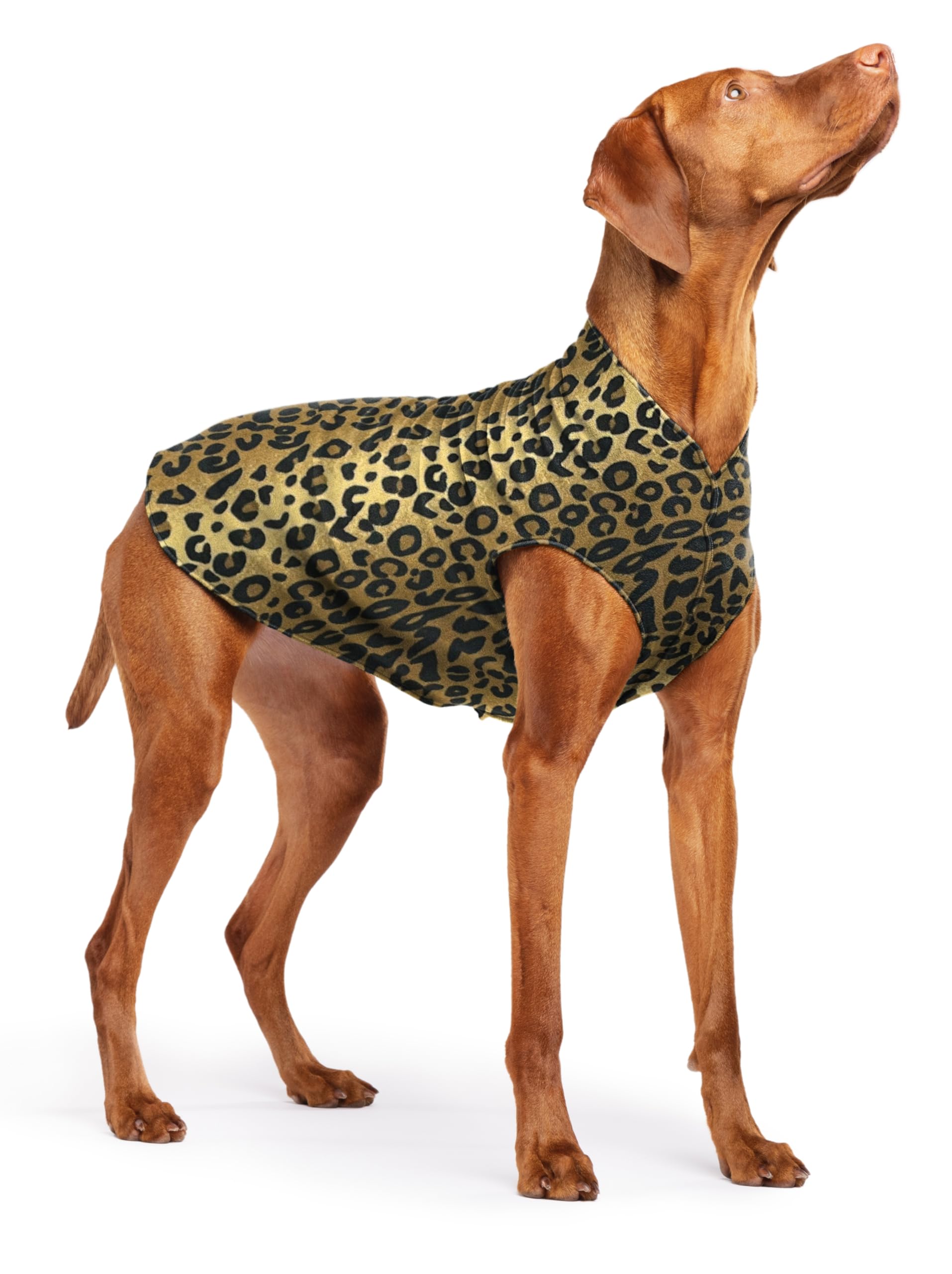 Gold Paw Stretch Fleece Dog Coat, Stretchy Pet Sweater, Machine Washable Pullover For Winter And Fall, Leopard, 18