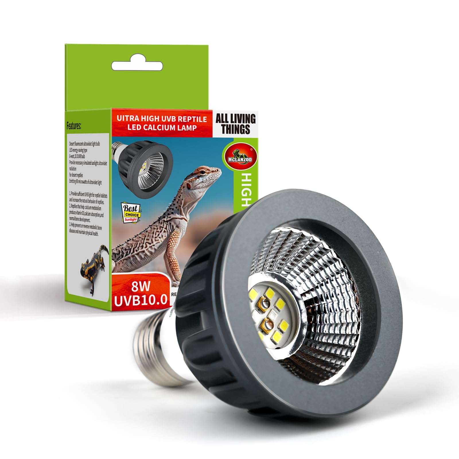 Mclanzoo Uvb Bulbs 8W 10.0,Reptile Uvb Light Led Bulbs For Bearded Dragon,Turtle,Tortoise,Lizard,Gecko,Chameleon,Snake,Frog Tank