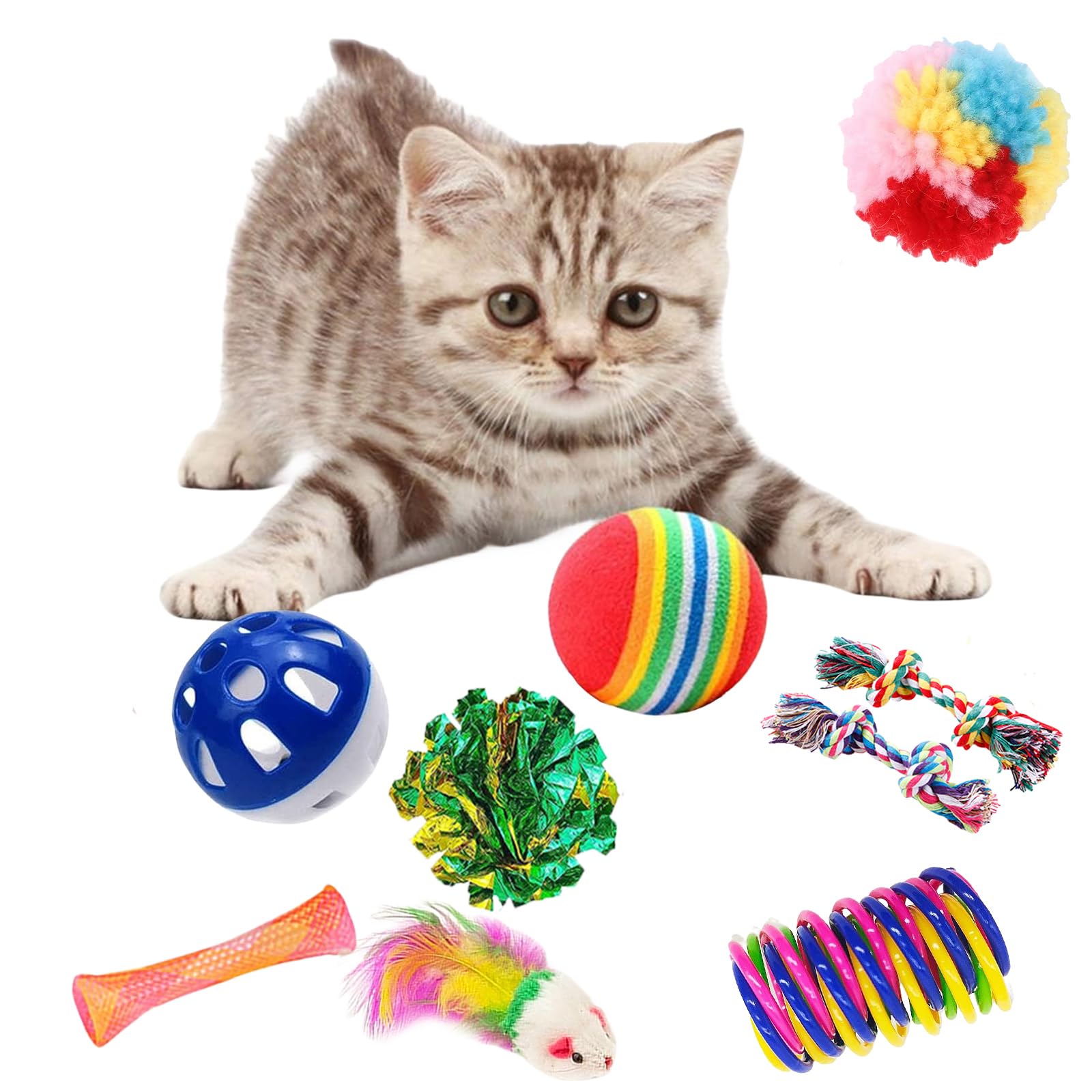 Kitchstar 46 Pcs Cat Toys For Indoor Cats, Kitten Toys With Cat Spring Toy, Mint Catnip With Crinkle Mouse Ball For Indoor Cats