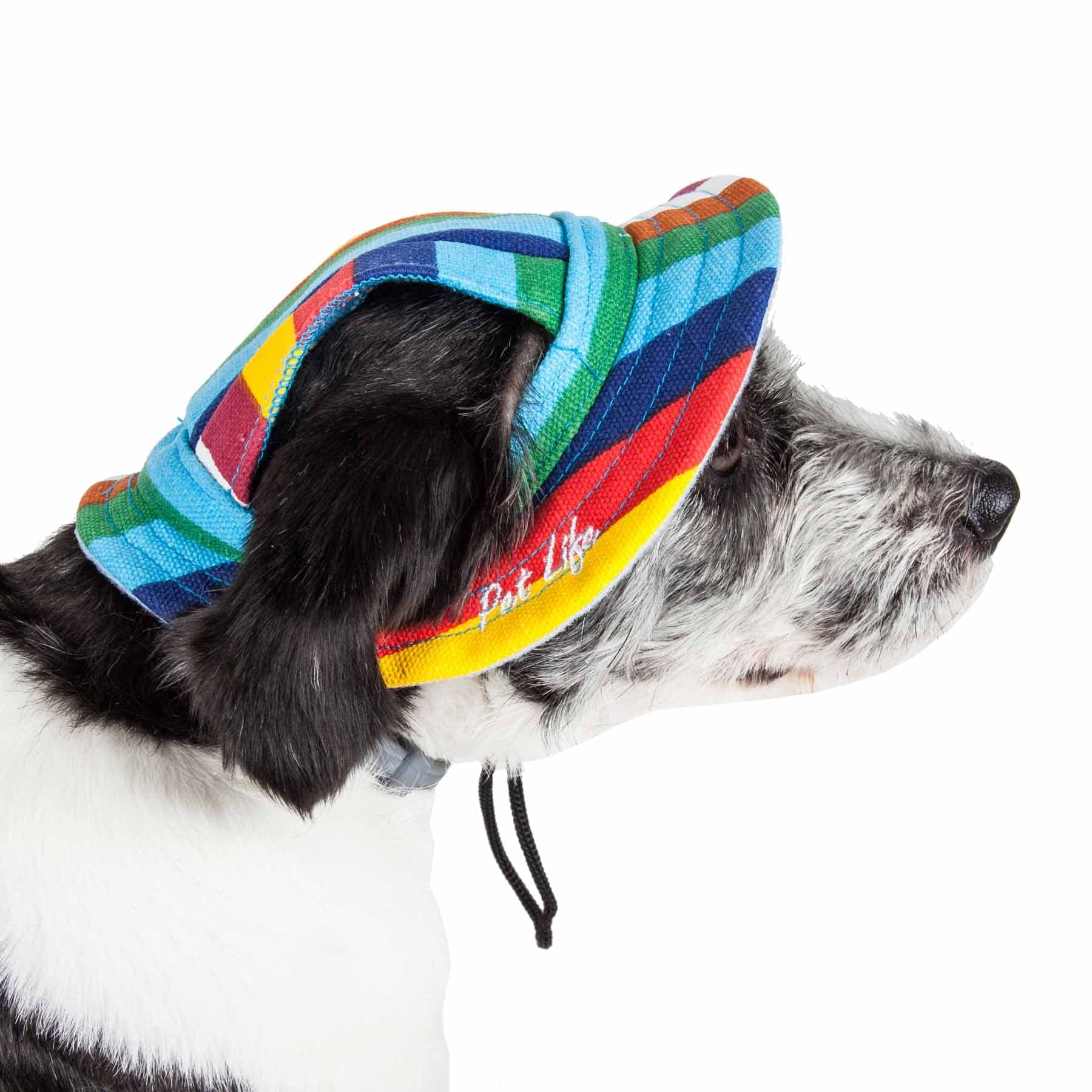 Pet Life ® Colorfur Rainbow Dog Hat With Uv Coverage Protection - Brimmed Canopy Provides More Shade Than A Dog Banadana - Features Ear Holes And Adjustable Jaw-Strings - Great Worn With Dog Clothes