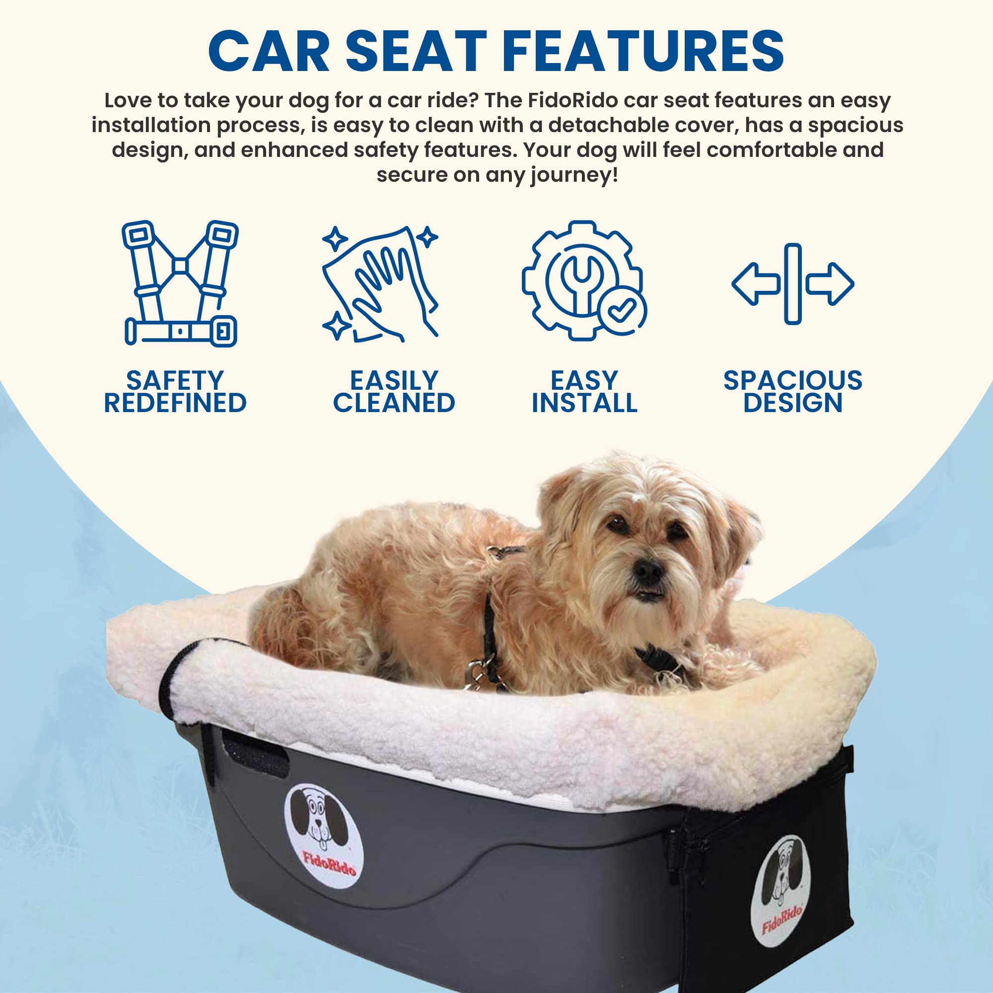 Fidorido Dog Car Seat - Pet Booster Seat For Small To Large Dogs With Comfortable Cushions, Sherpa Cover, And Safety Straps, Easy To Install, Ideal For Travel, Beige Sherpa - Large Harness