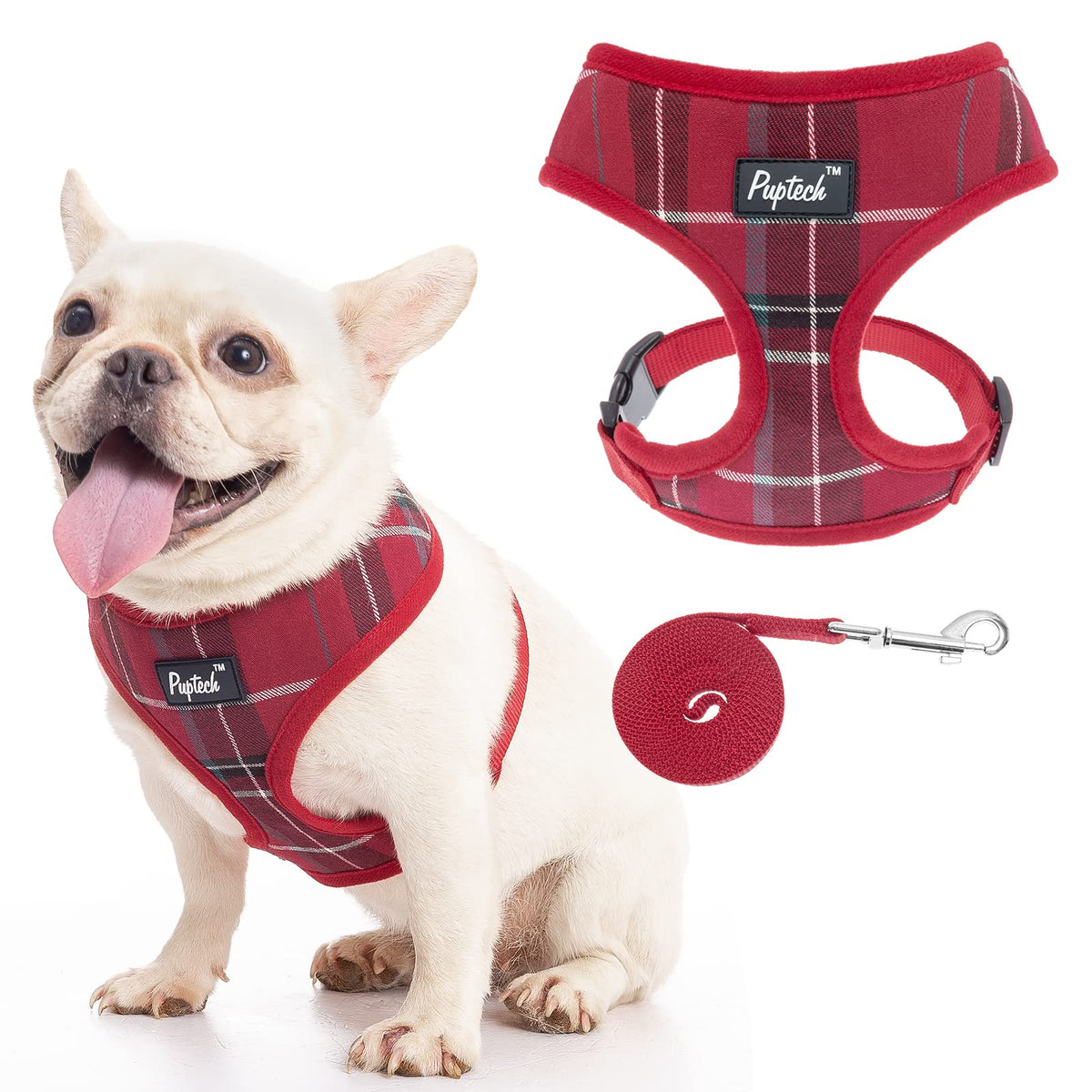 Pupteck Soft Mesh Dog Harness And Leash Set Pet Puppy Cat Comfort Padded Vest No Pull Harnesses, Red, S