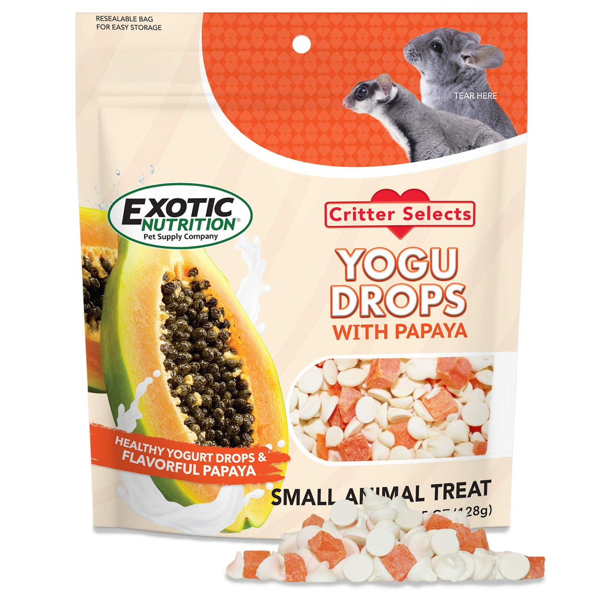 Yogu Drops With Papaya (4.5 oz.) - Healthy Natural Fruit & Yogurt Treat - For Sugar Gliders, Rats, Chinchillas, Ferrets, Parrots