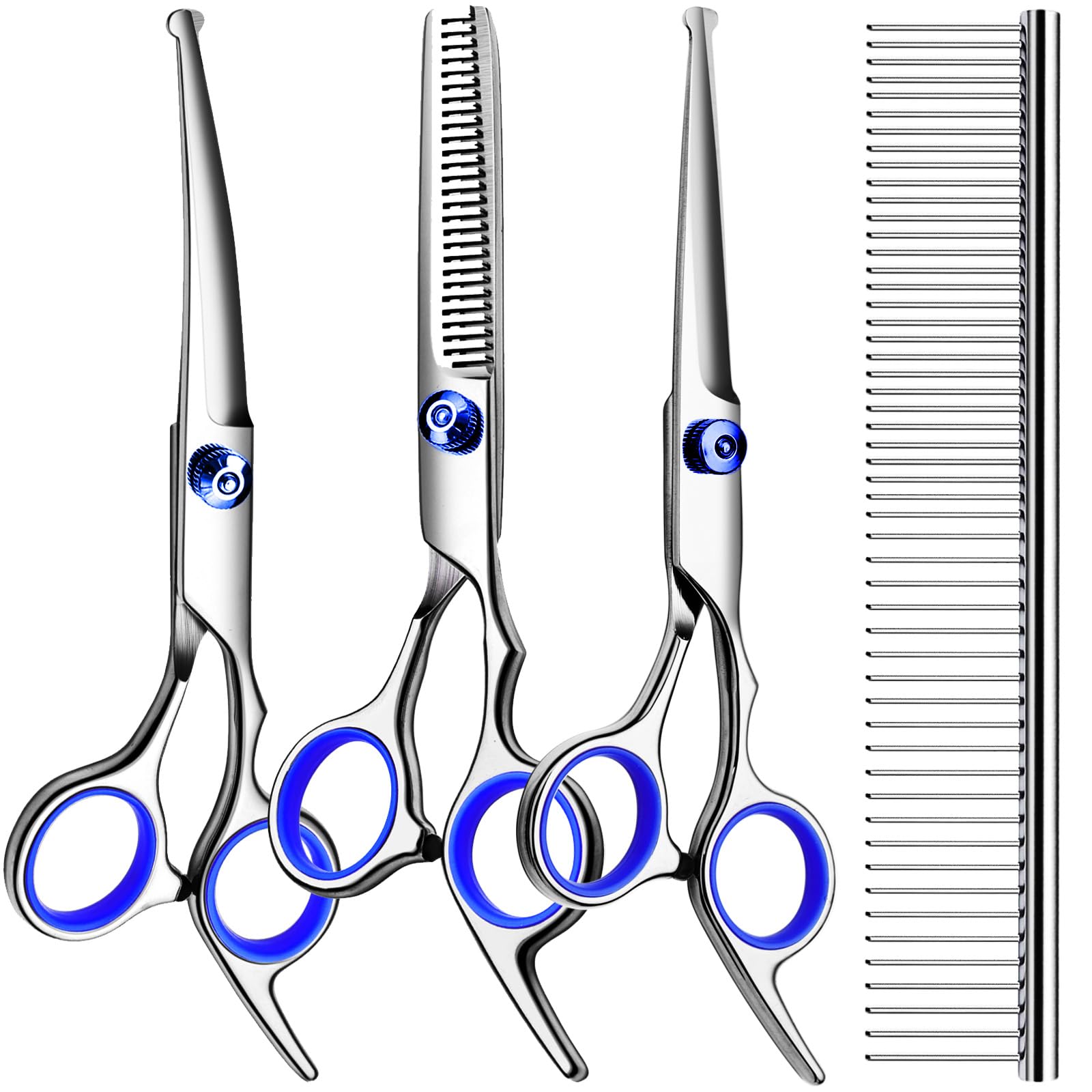 Tinmarda Professional Dog Grooming Scissors Kit, Titanium Coated Dog Scissors For Grooming, 5 In1 Grooming Shears Kit For Dogs C