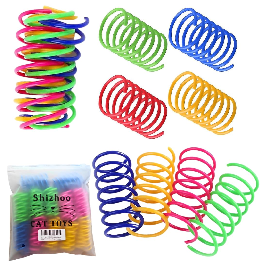 Shizhoo Cat Spring Toy, 15 Pcs Cat Kittens Toys Plastic Colorful Coil Spiral Springs For Swatting, Biting, Hunting, And Active H