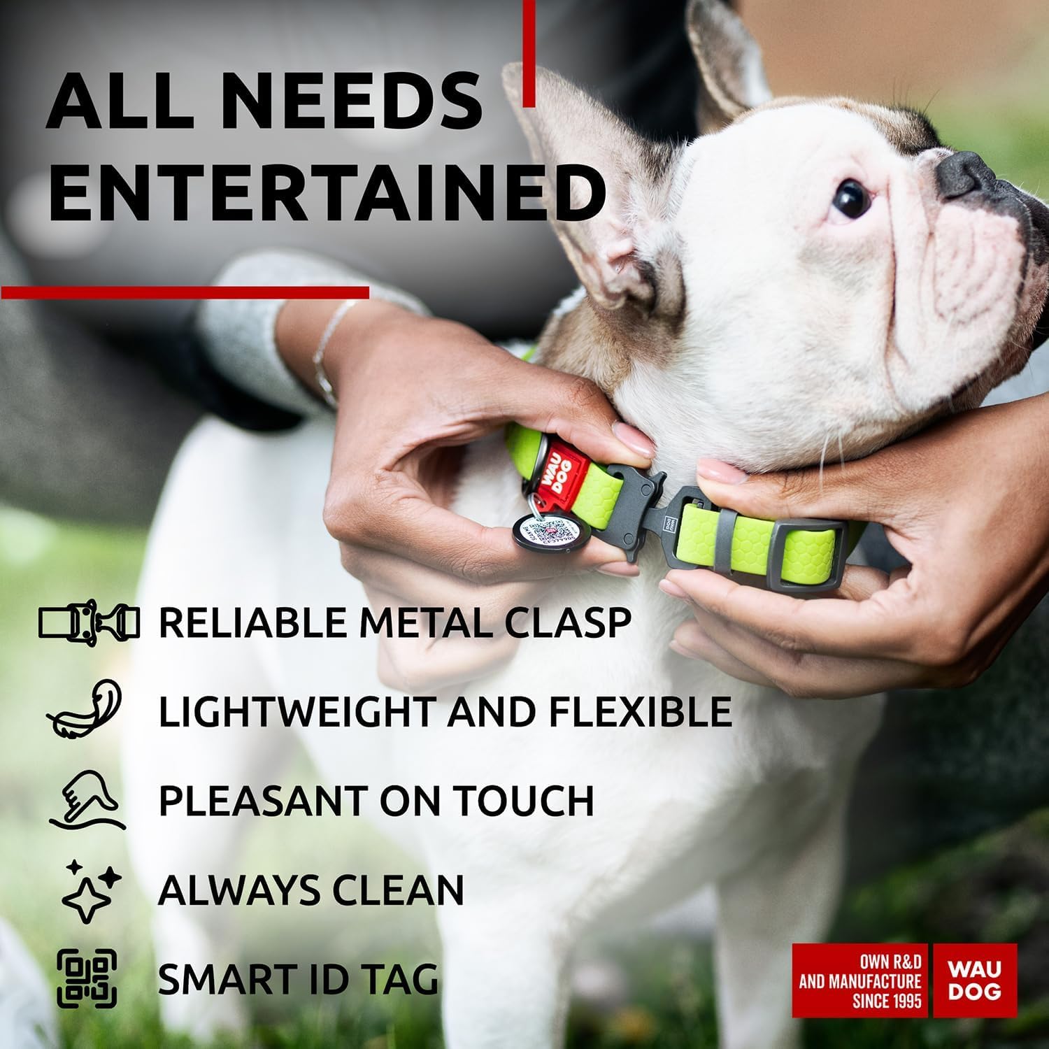 Waudog Waterproof Dog Collar - Adjustable Dog Collar For Large Dogs, Small And Medium Dogs - Heavy Dut Collars With Durable Meta