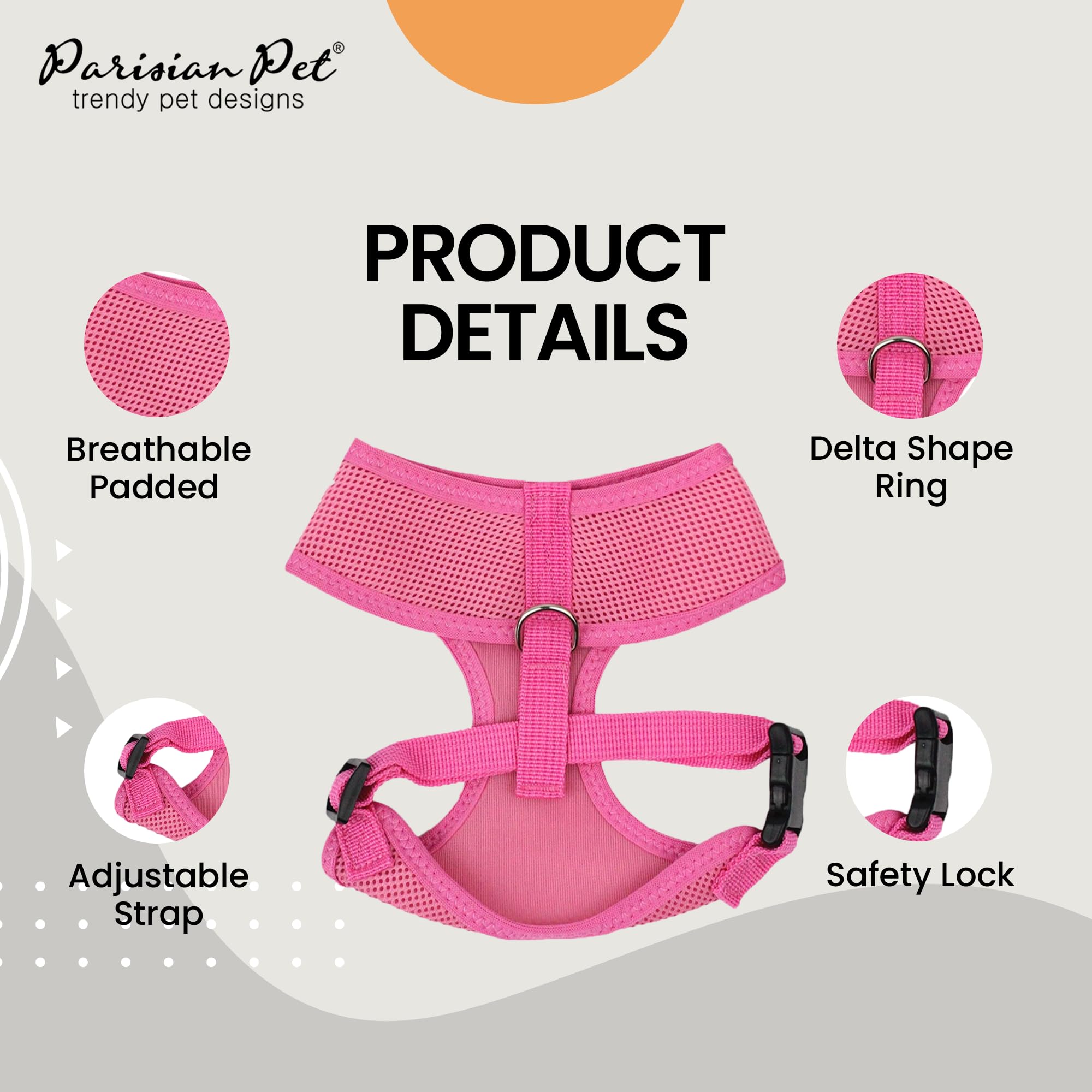 Parisian Pet Dog Harness - Adjustable Pink Dog Vest Harness - 100% Mesh Fabric No Pull Puppy Harness - Cooling Dog Harness For Large Dogs - Idle For Walking, Running, And Hiking - L