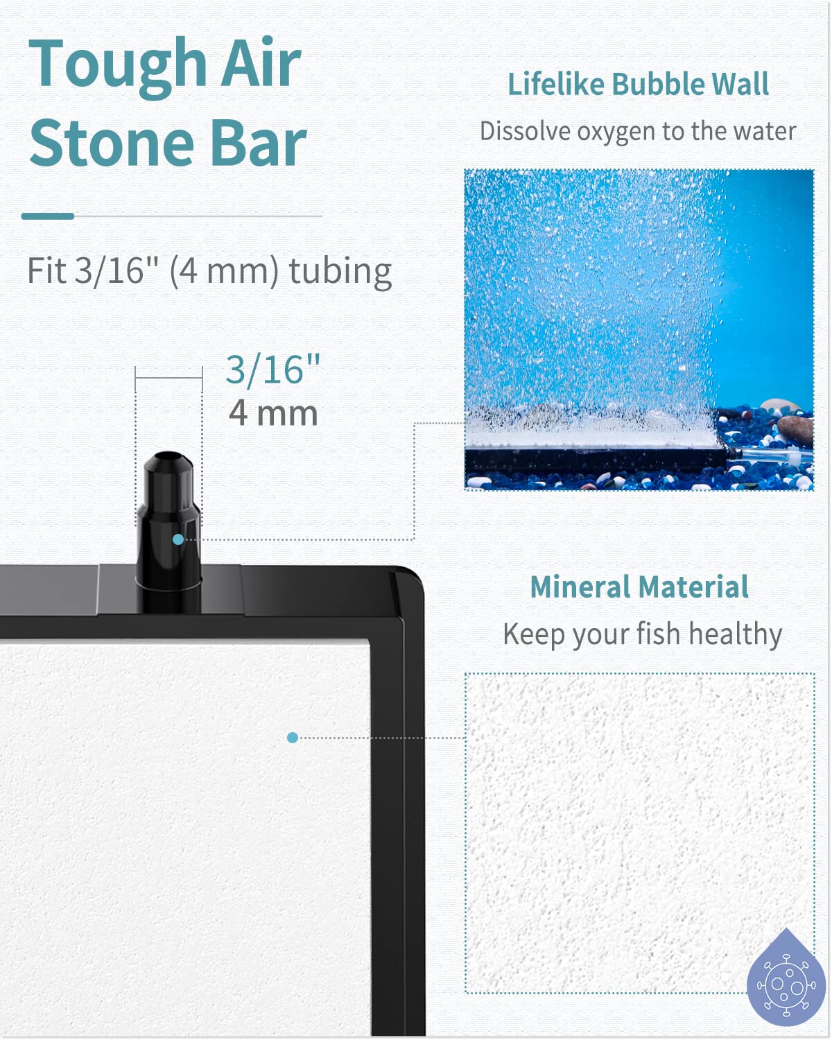 Pawfly 8 Inch Air Stone Bar Micro Bubble Diffuser Release Tool With Suction Cup Clip Accessory For Nano Air Pumps Dwc Buckets And Fish Tanks