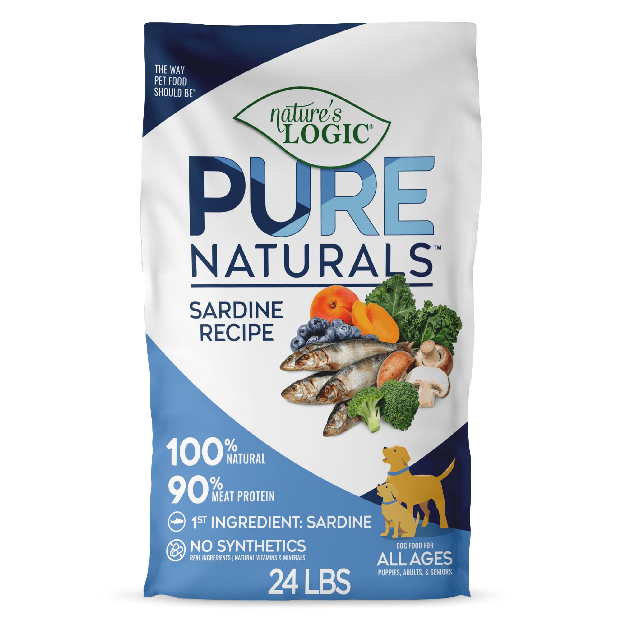 NATURES LOGIC Pure Naturals 100% Natural Sardine Recipe Synthetic-Free Dry Dog Food, 24 lbs