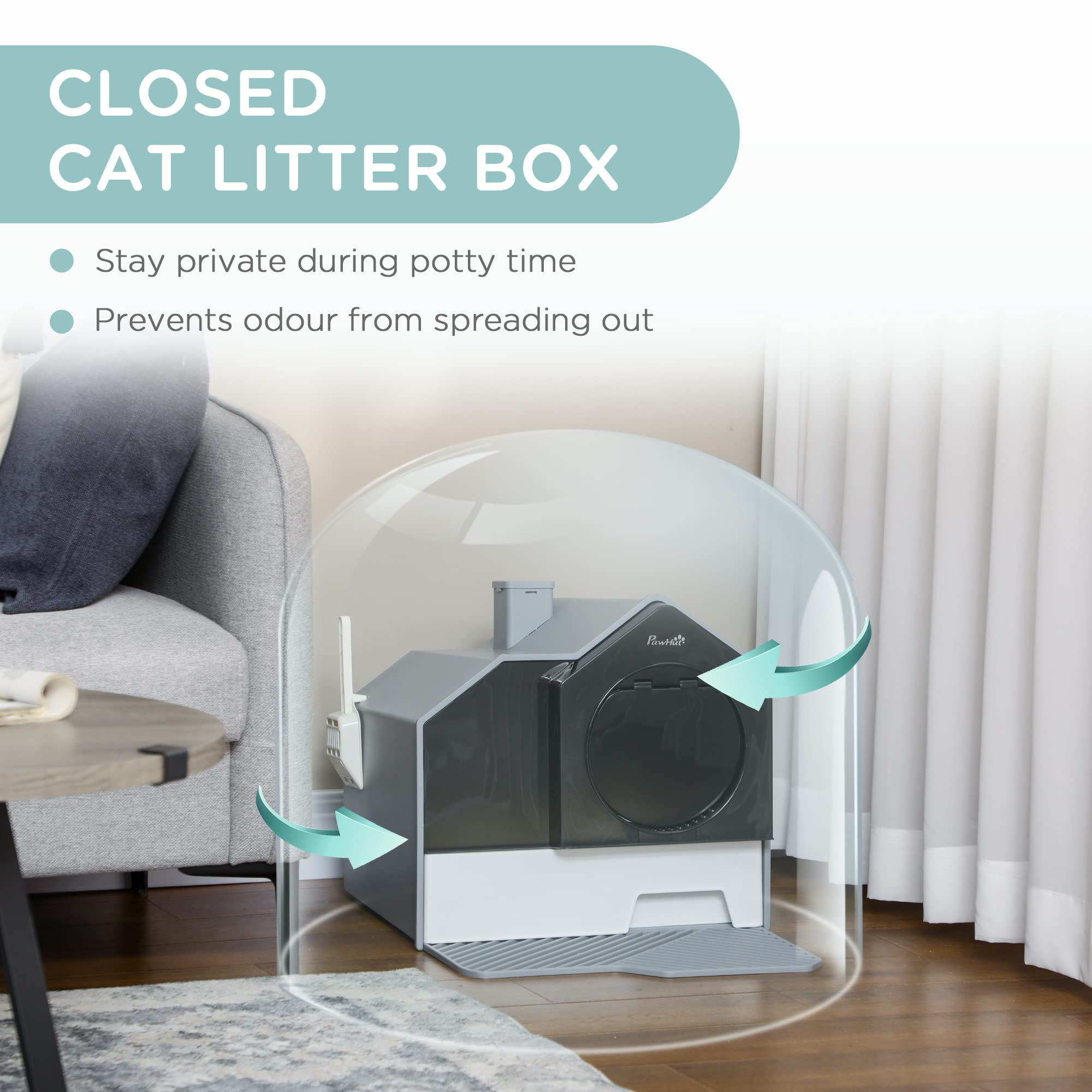Pawhut Hooded Cat Litter Box With Kitty Litter Mat, Kitty Litter Pan With Odor Control, Easy-Clean Pull-Out Drawer, Handle, Scoo