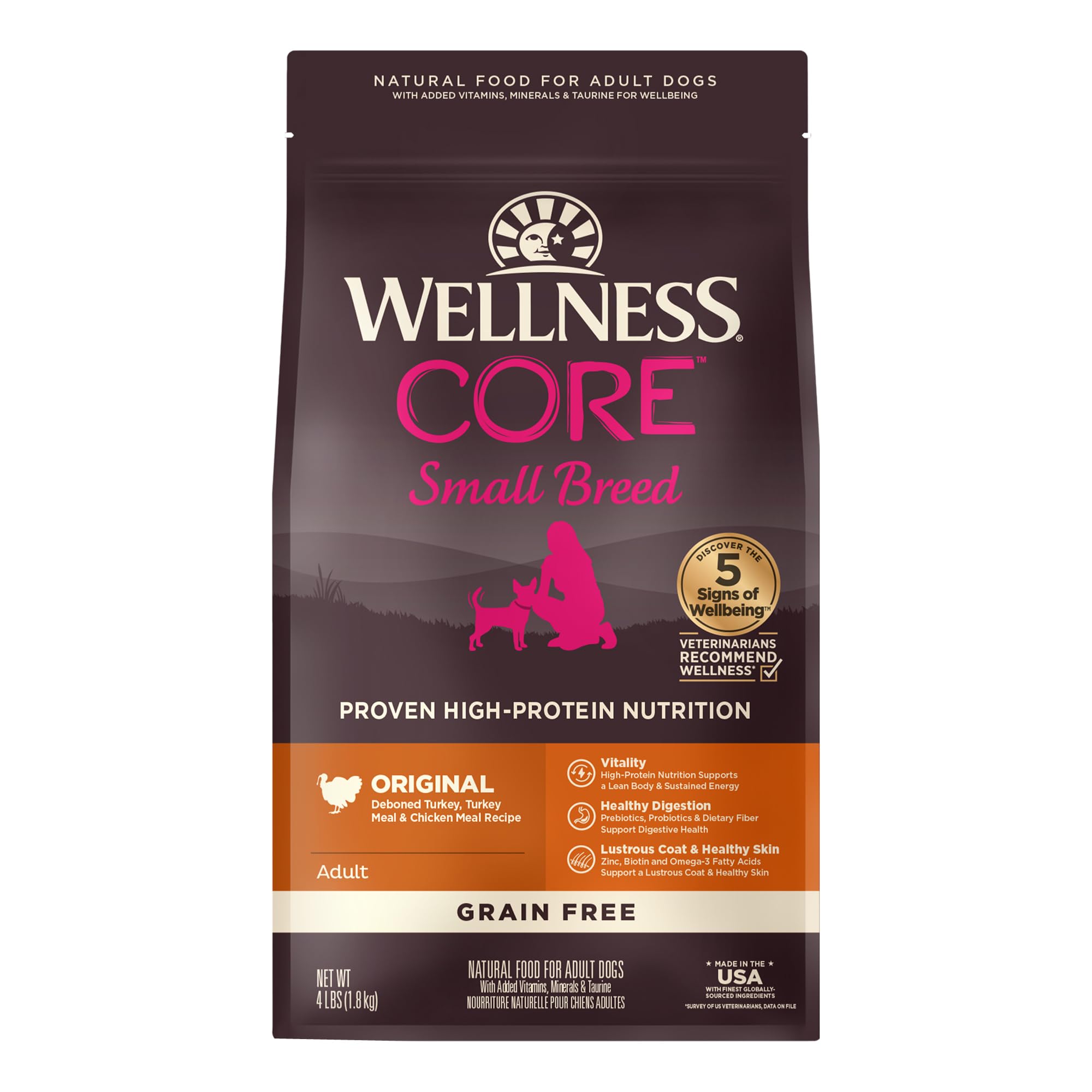 Wellness Natural Pet Food CORE Grain-Free High-Protein Small Breed Dry Dog Food, Natural Ingredients, Made in USA with Real Meat