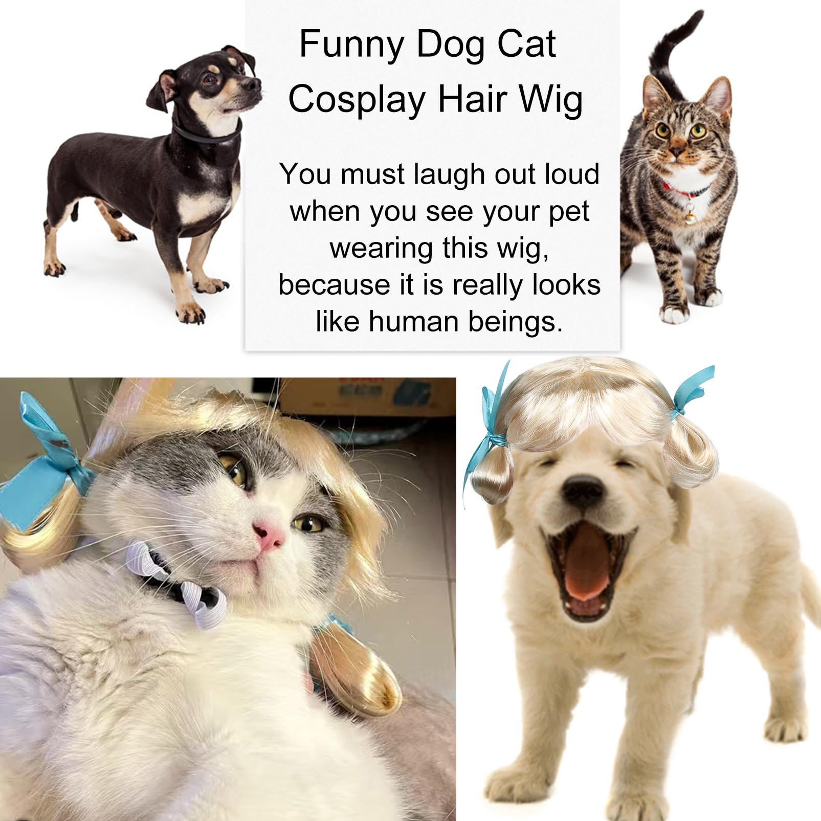 Funny Dog Wig Pet Costumes, Cat Costume Synthetic Hairpiece Cosplay Wigs, Headwear For Halloween Christmas Festivals Party Decor