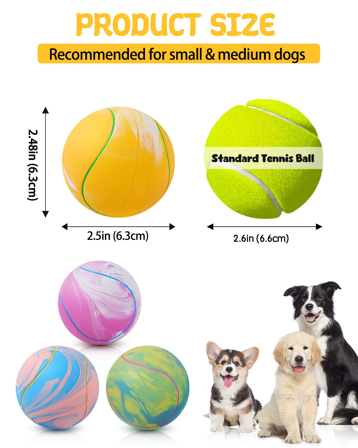 Schitec Dog Squeaky Toy Balls, Interactive Tennis Ball For Puppies Small Pet Medium Breed Dogs, Latex Rubber Puppy Fetch Play To