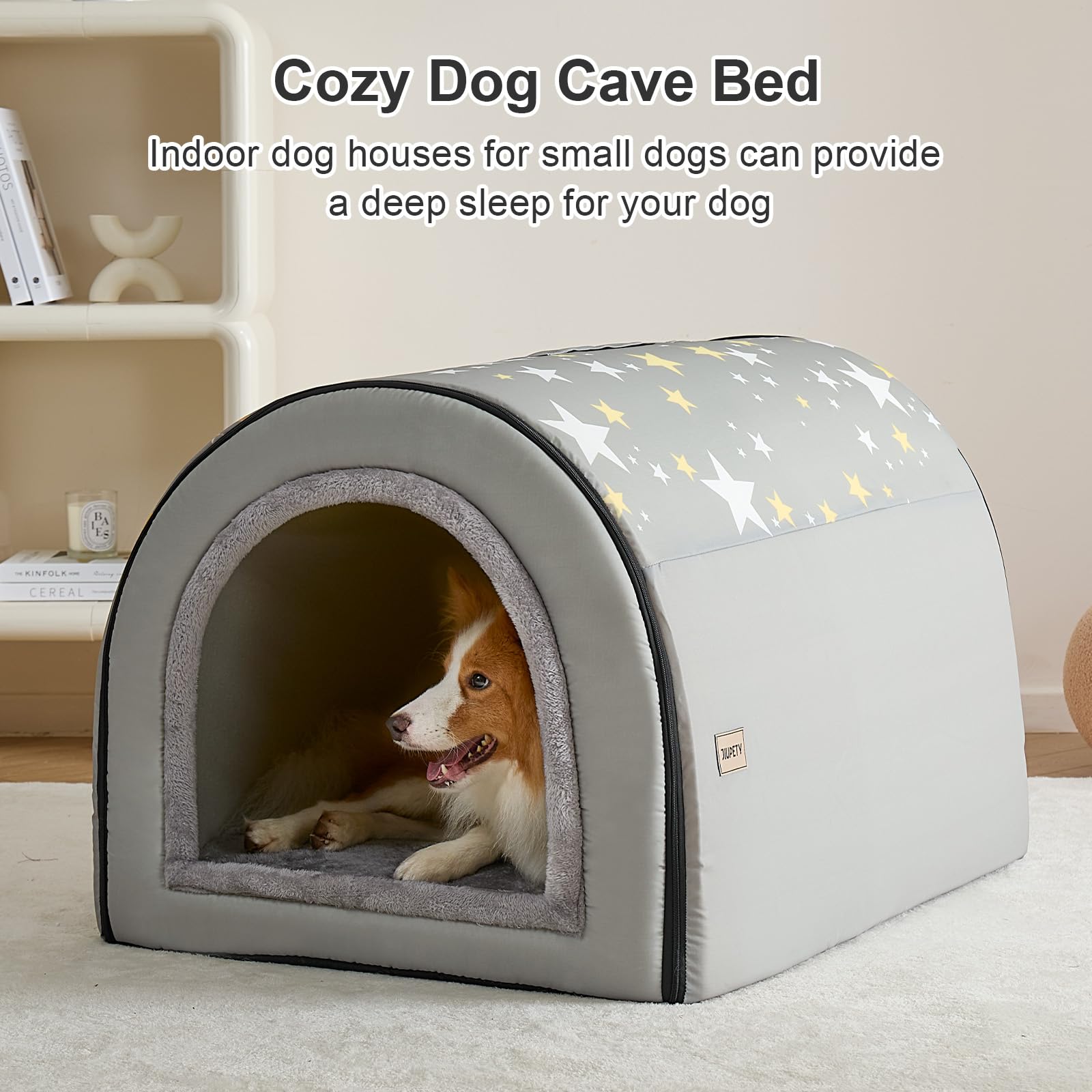 Jiupety 2 in 1 Dog House Indoor, Comfy Cave Bed Covered Dog Bed, Portable House for Medium and Large Dogs, 2XL(35   27   26 ), U