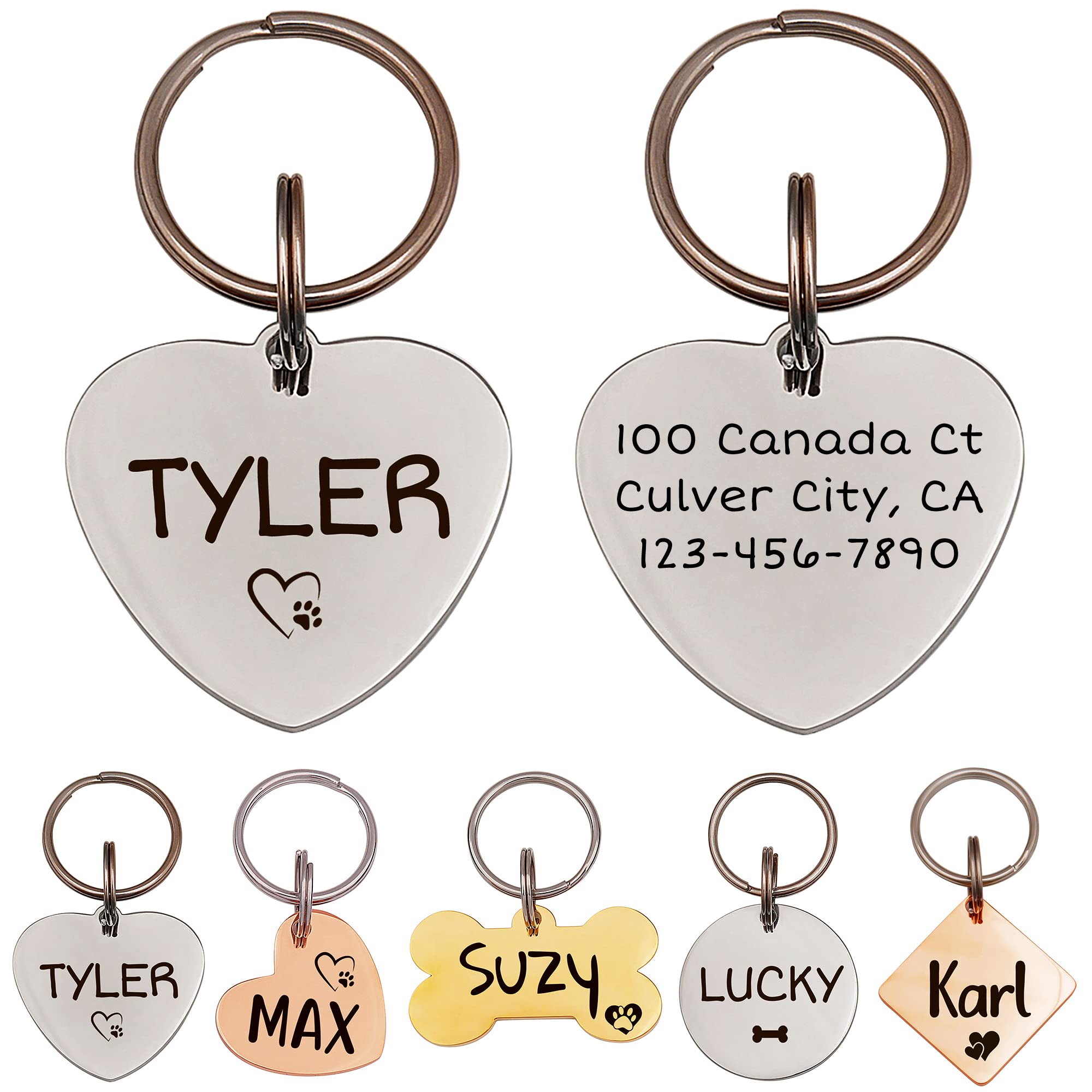 Anavia Pet Id Tags, Personalized Icon Name Dog Tag Cat Tag, Glossy Stainless Steel Color Plated Dog Collar Tag (Large, Heart Sha