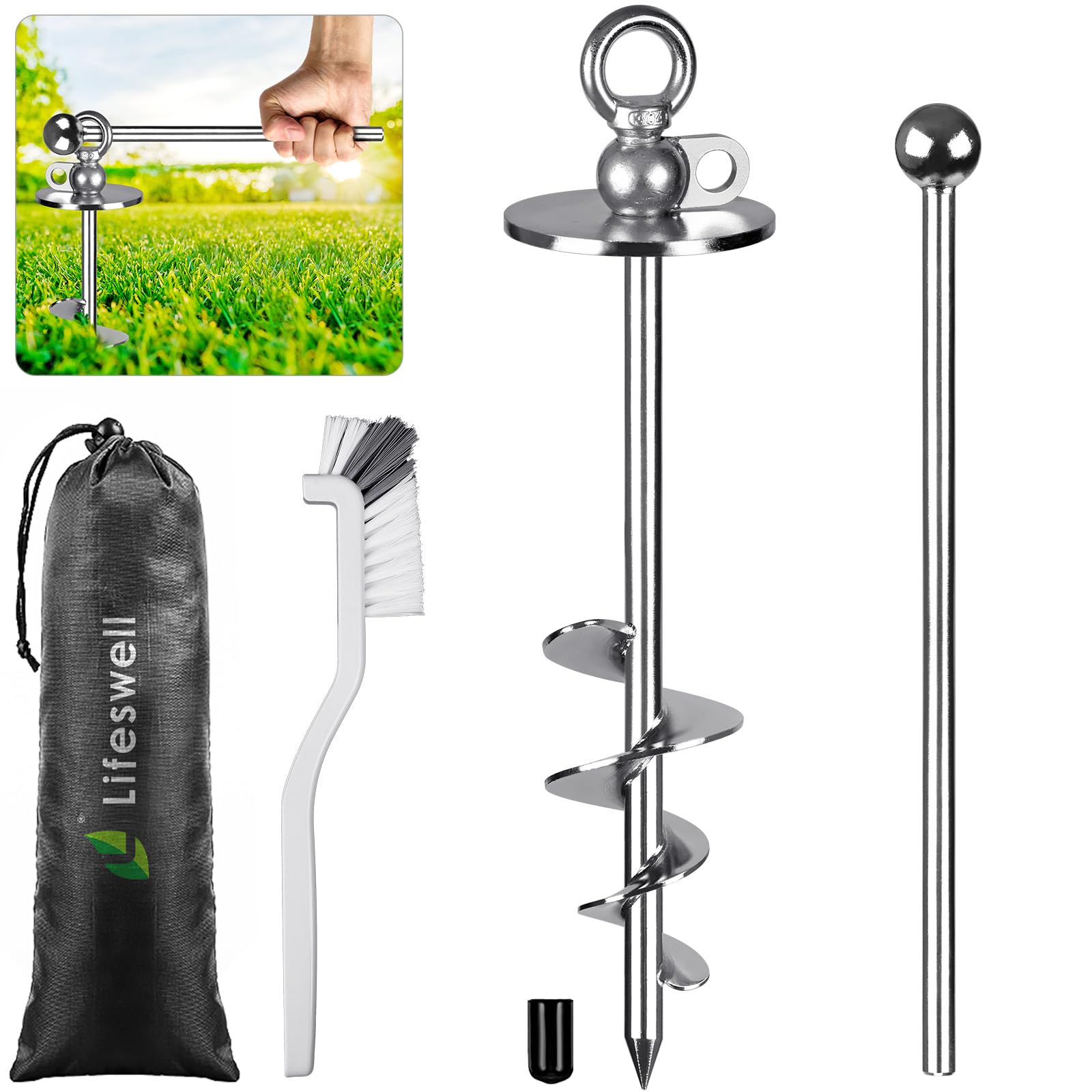 Lifeswell Heavy Duty Dog Tie Out Stake, 15'' Dog Anchor, 360 Swivel, No Tangle, Easy Install, For Large Dogs Up To 220Lbs, Perfe