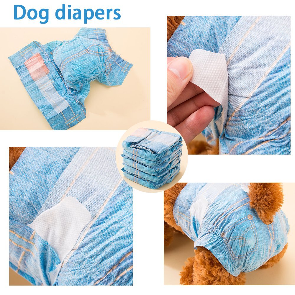 Disposable Dog Diapers for Female Dogs - Dono Jeans Super Absorbent Soft Pet Diapers for Female Puppy Dogs, Including 24pcs Diap