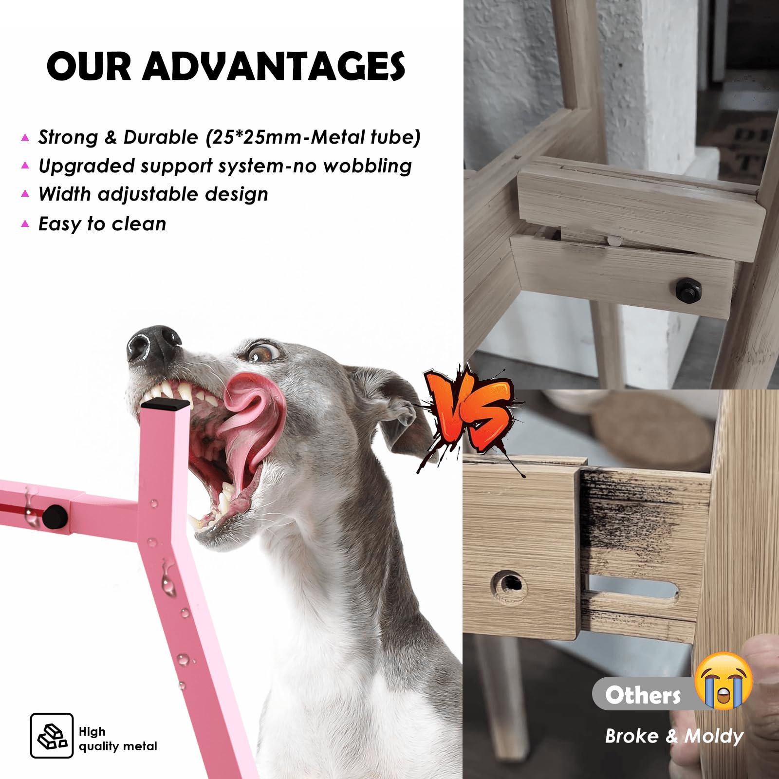 TIDANT Elevated Dog Bowl Stand for Medium Large Dogs, Adjustable 7-10.6", 11" Tall, Metal, Pink, Model DF006M-T