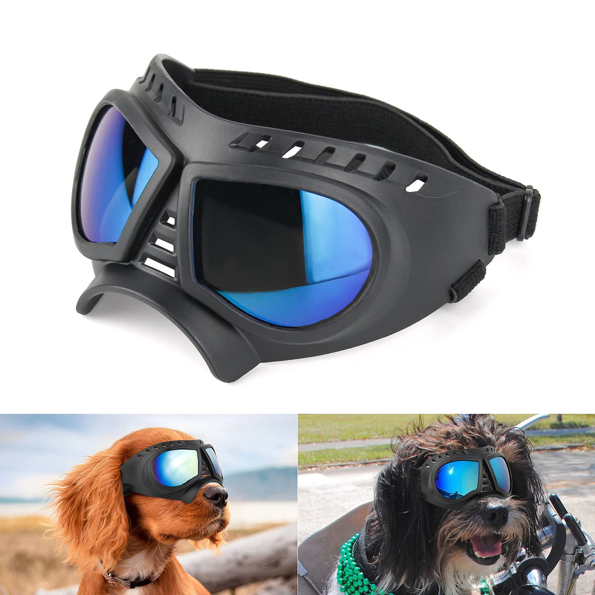 Namsan Dog Goggles For Small Dogs, Wide Nose, Soft Frame, Anti-Uv Tactical Dog Sunglasses Small To Medium Breed, Summer Driving Dog Eye Protection, Winter Snow Eyewear, Adjustable, Blue Lens