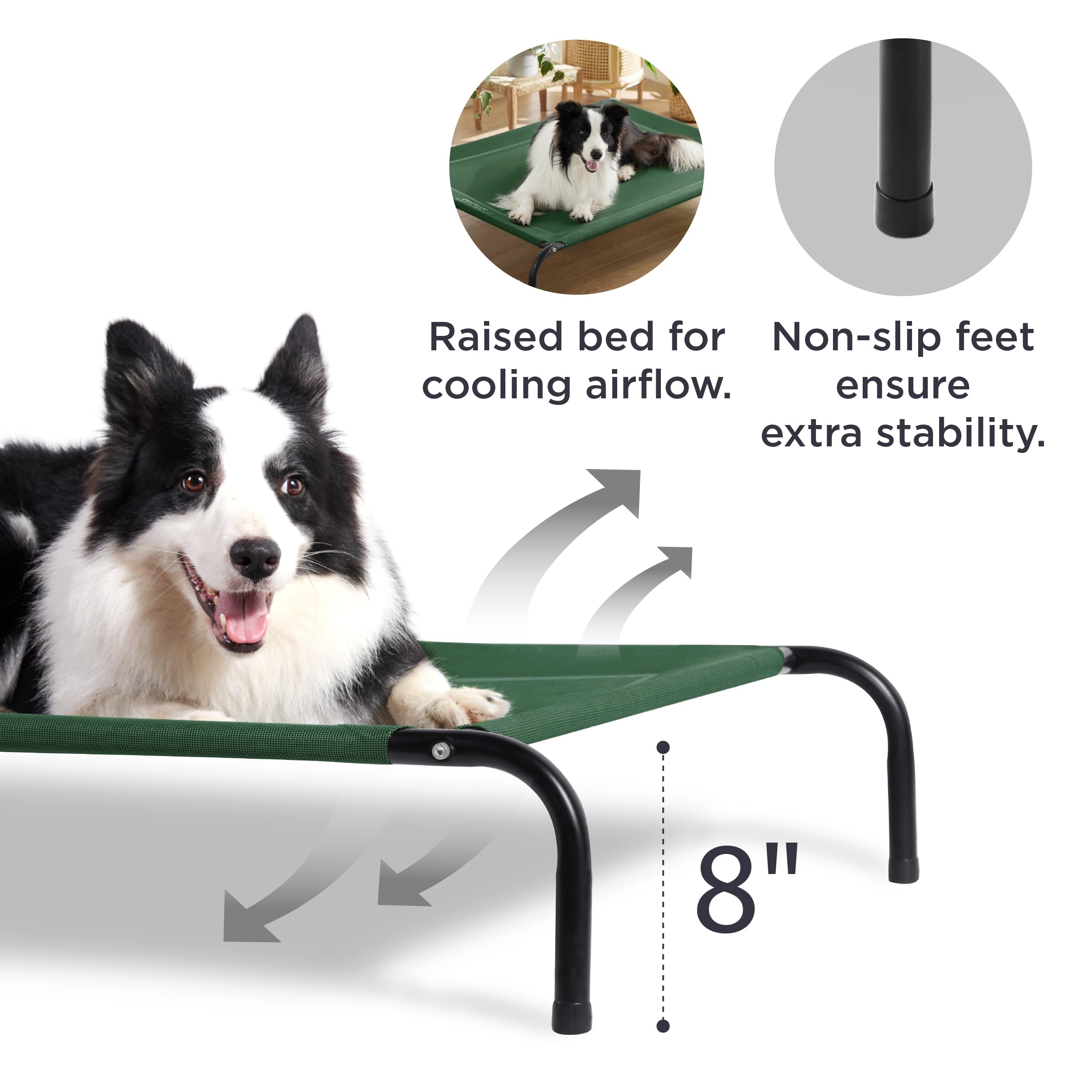 Bedsure Large Elevated Cooling Outdoor Dog Bed - Raised Dog Cots Beds For Large Dogs, Portable Indoor & Outdoor Pet Hammock Bed With Skid-Resistant Feet, Frame With Breathable Mesh, Green, 49 Inches