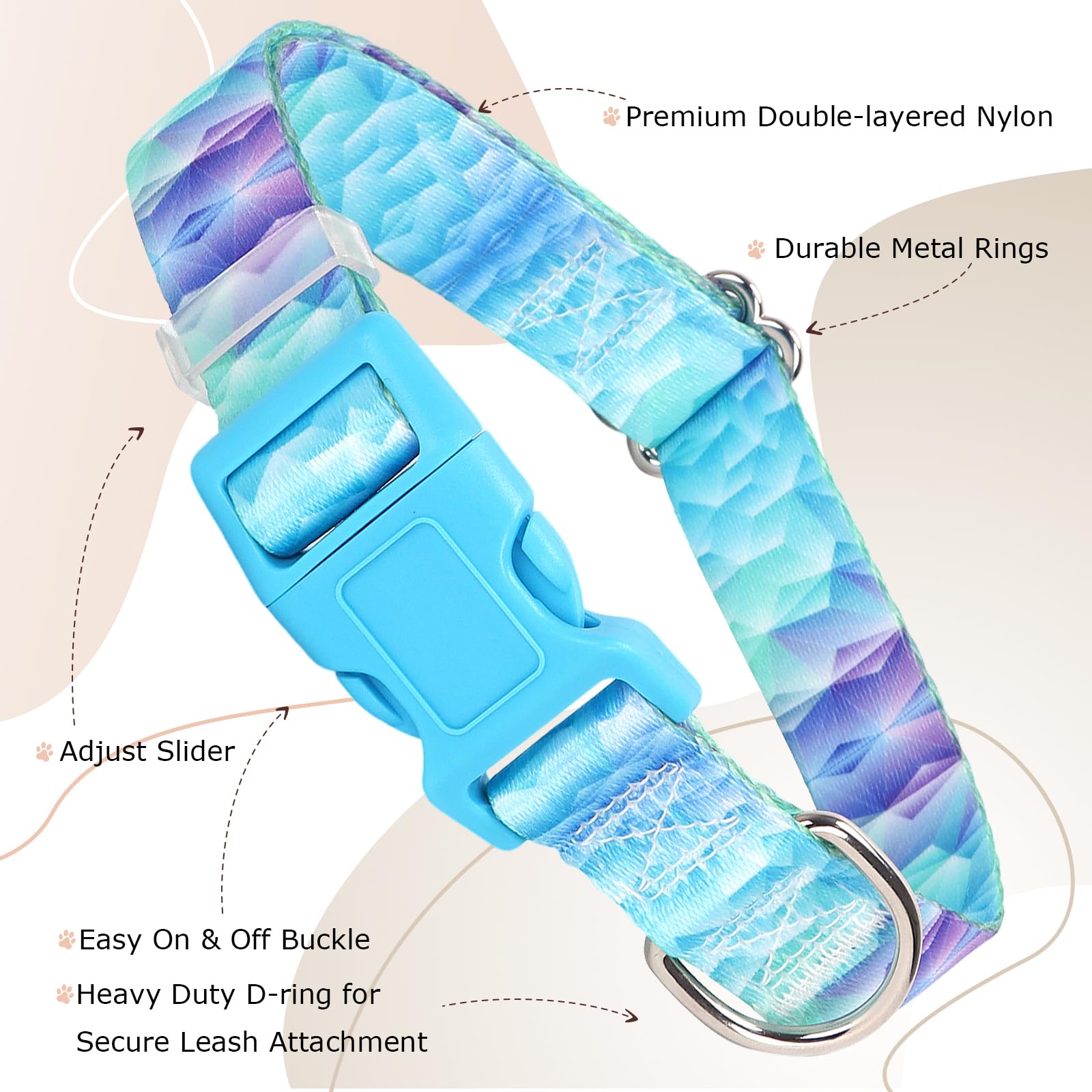 Boy Dog Collar For Medium Dogs, Cute Blue Dog Collar With Diamond Shape Design, Adjustable Heavy Duty Nylon Collar With Quick-Re