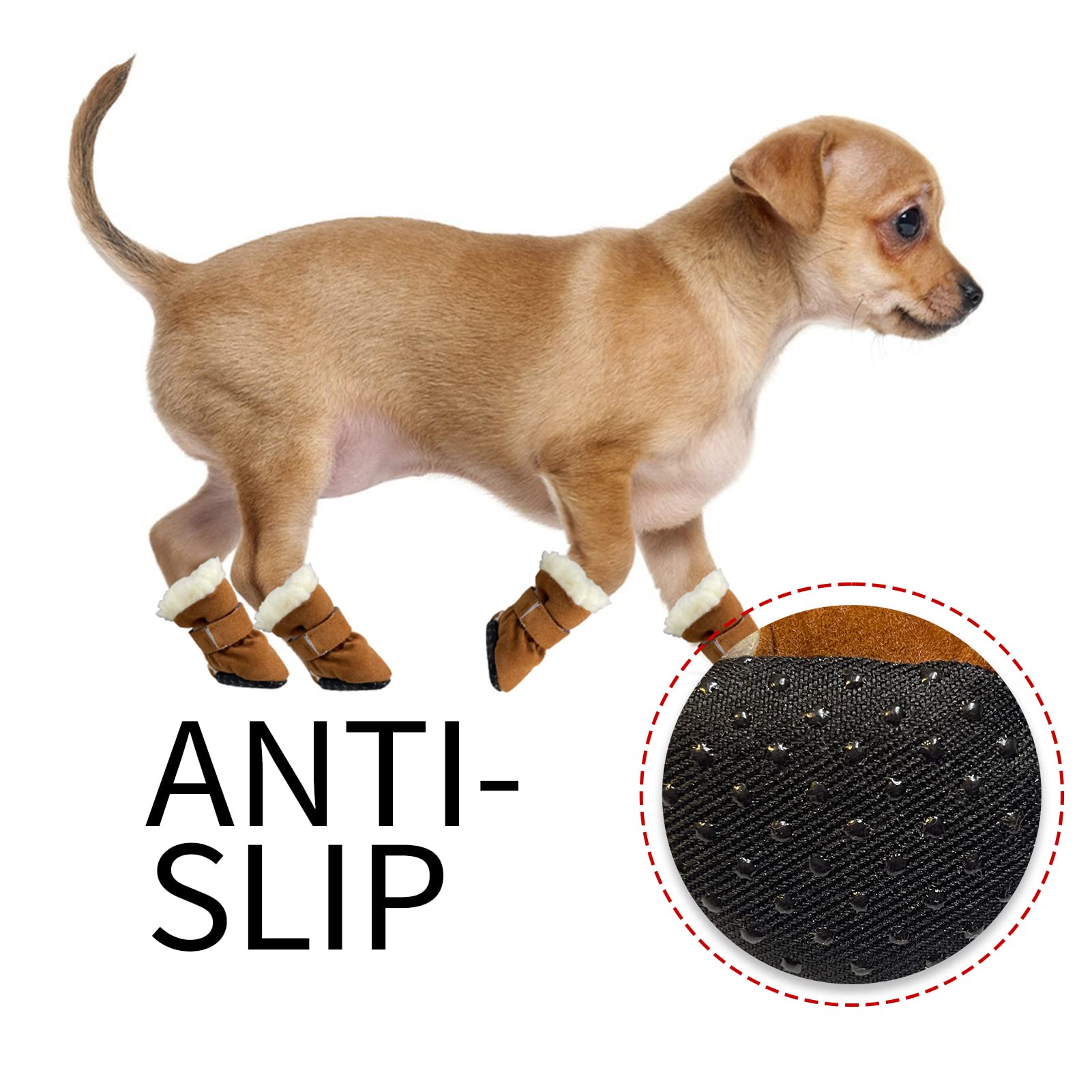 Aufeeky Dog Boots, Fleece Dog Shoes for Small Dogs, Anti-Slip Sole Dog Boots & Paw Protectors, Dog Winter Snow Booties for Outdo