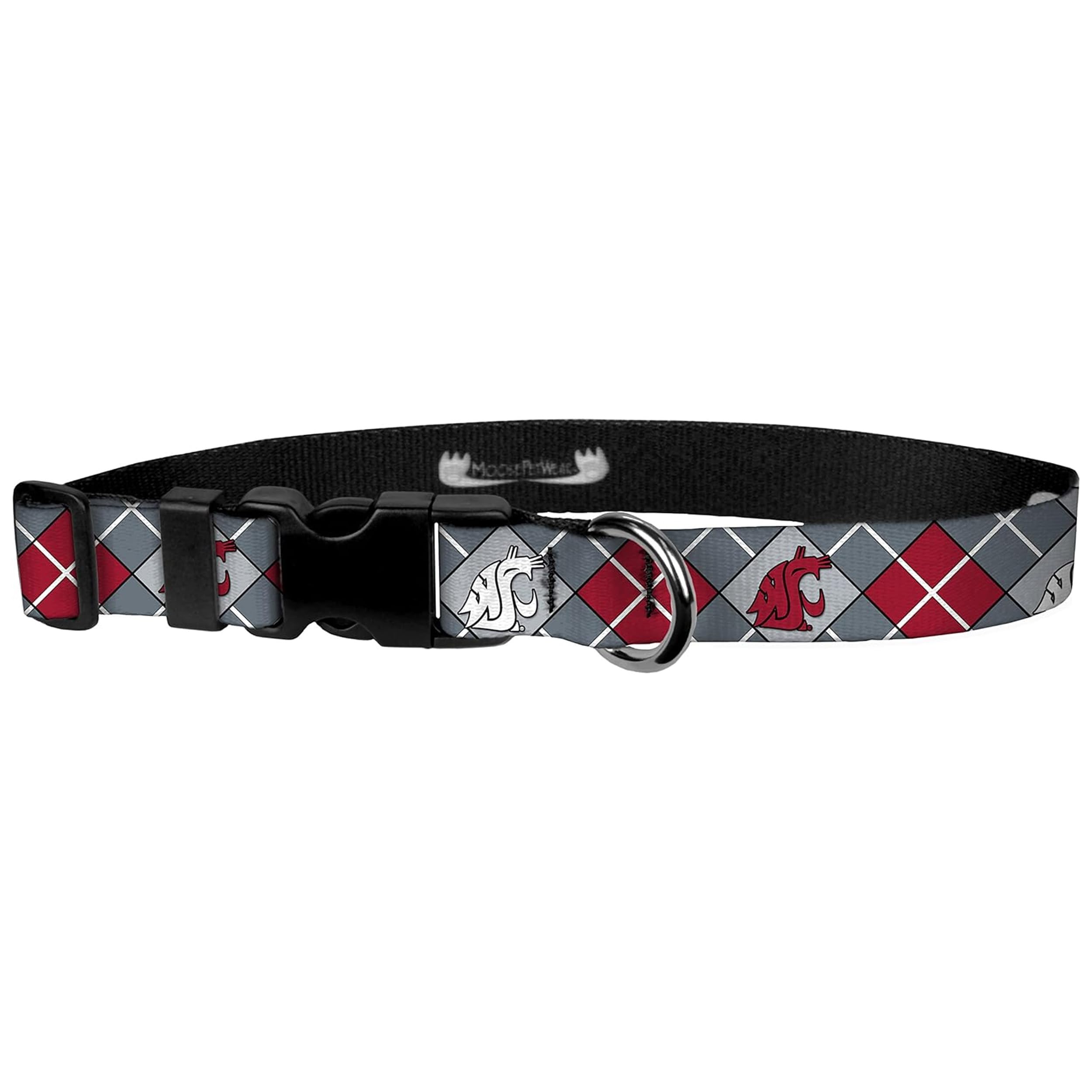 Moose Pet Wear Dog Collar - Washington State University Adjustable Pet Collars, 3/4 Inch Wide, Medium, Cougar Argyle