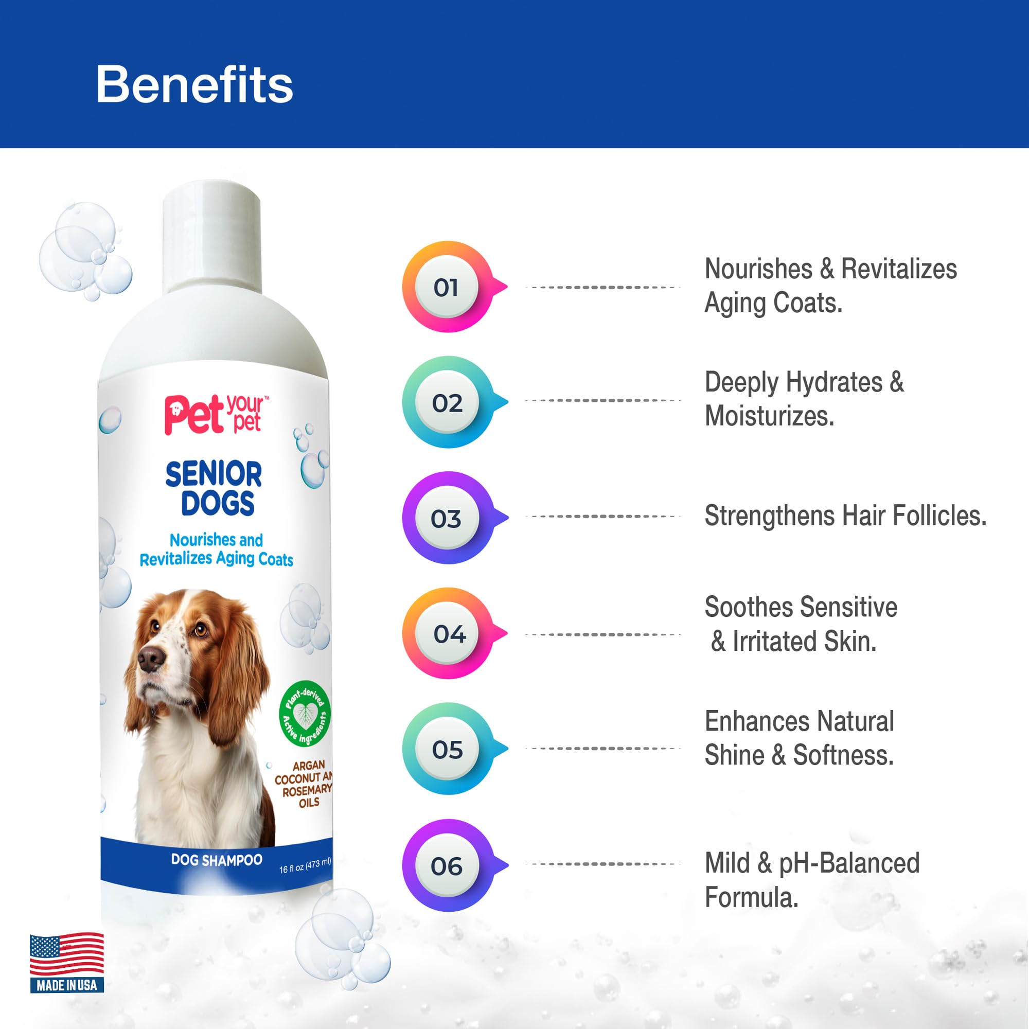 Pet Your Pet Natural Shampoo For Senior Dogs - Nourishes And Revitalizes Aging Coats With Argan And Coconut Oil For Dry And Sens