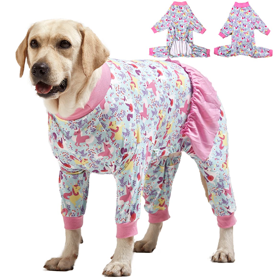 Lovinpet Large Breed Dog Pajamas Onesie - Lightweight Stretchy Knit Dog Jammies, Unicorn Seafoam Print Dog Pj'S, Large Dog Onesi