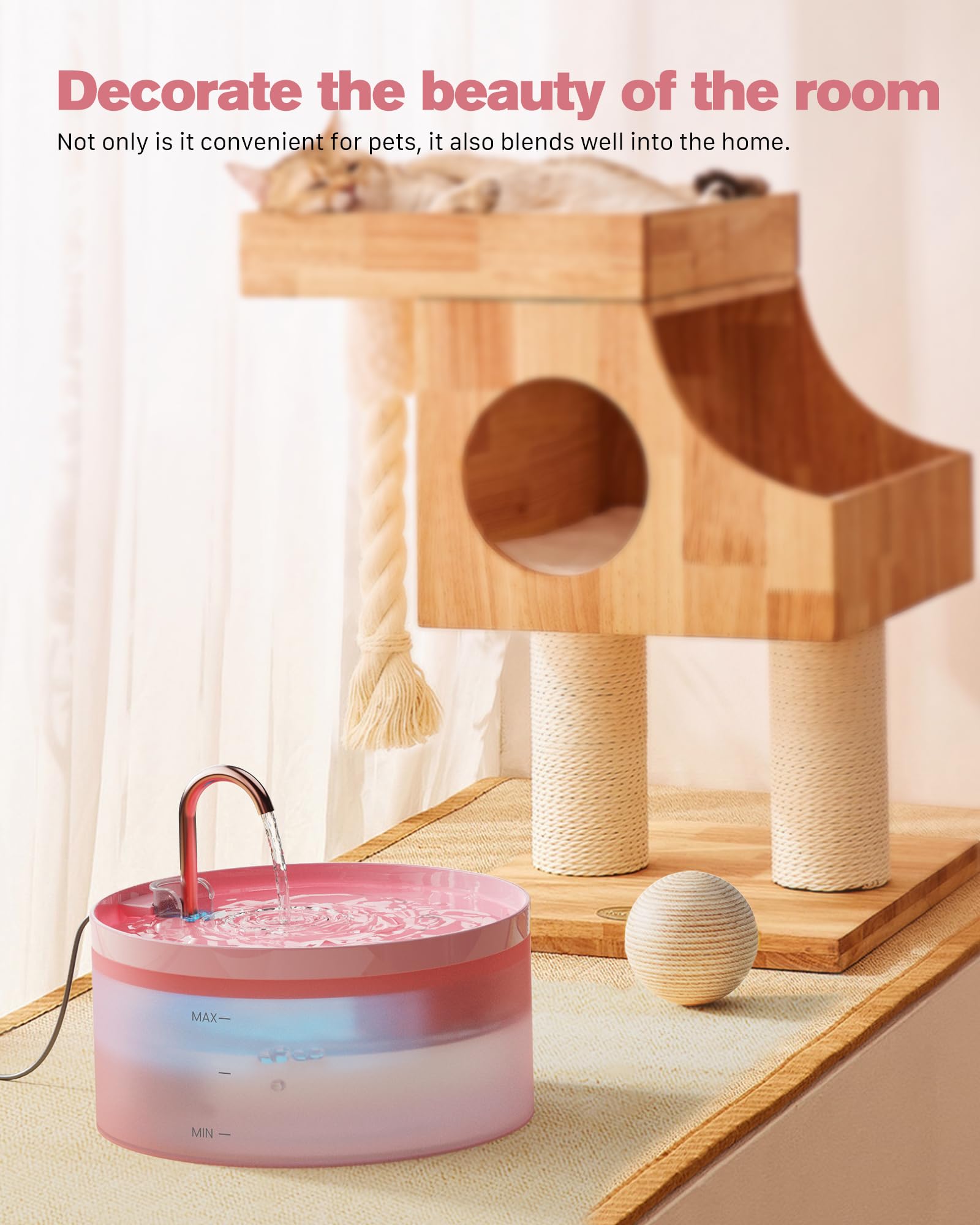 Pink Cat Water Fountain:108Oz/3.2L Cat Fountain Super Silent Pet Water Fountain - Water Fountains For Cats Indoor - Faucet Cat Fountain - Quiet Water Pump - Suitable For Cats And Dogs - Bemoony