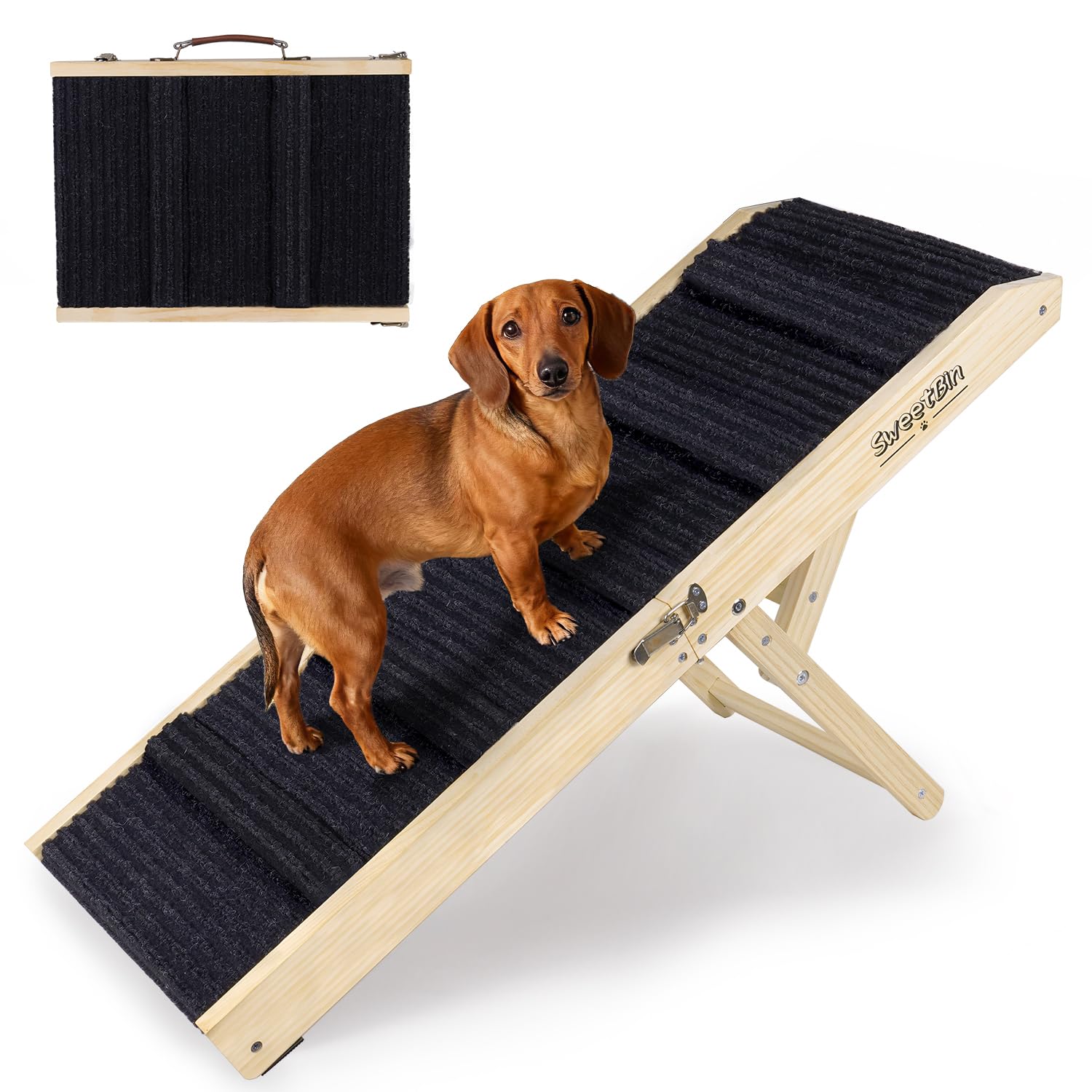 2026 Upgraded Dog Ramp for Couch - Foldable Small Dog Ramp for Bed - 4 Adjustable Height from 12 to 20 - Portable Pet Stairs wit