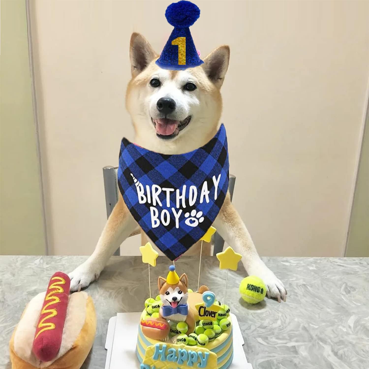 Wentigdy Dog Birthday Party Supplies,Birthday Boy Dog Bandana,Dog Birthday Scarf Hat With Numbers Fits Dogs With Neck Circumfere