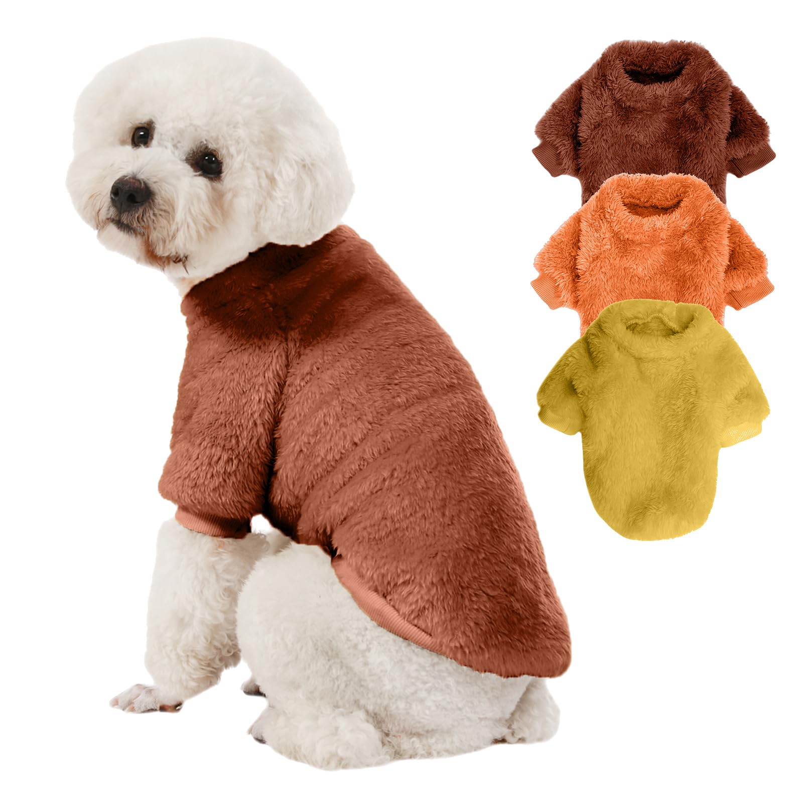 Kyaringtso Dog Sweater, 3 Pack Dog Sweaters For Small Dogs, Dog Clothes For Small Dogs Girl Boy, Ultra Soft And Warm Puppy Sweater Dog Coat For Winter Christmas (Orange+Coffee+Yellow, Xx-Large)