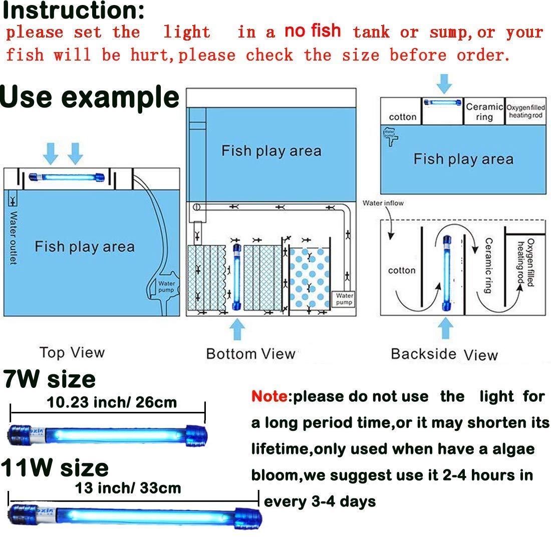 5W 11W 13W Aquarium Algae Clean Light Fish Tank Water Clean Light Aquarium Green Clean Light Waterproof Fish Tank Algae Clean Li