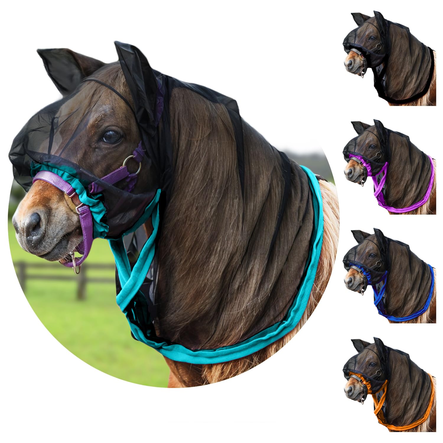 Full Horse Fly Mask with Ears - Aqua Full Hoodie Pony/Cobb/Arabian Nose-to-Wither Fly Masks for Horses with Ears Horse Mask with