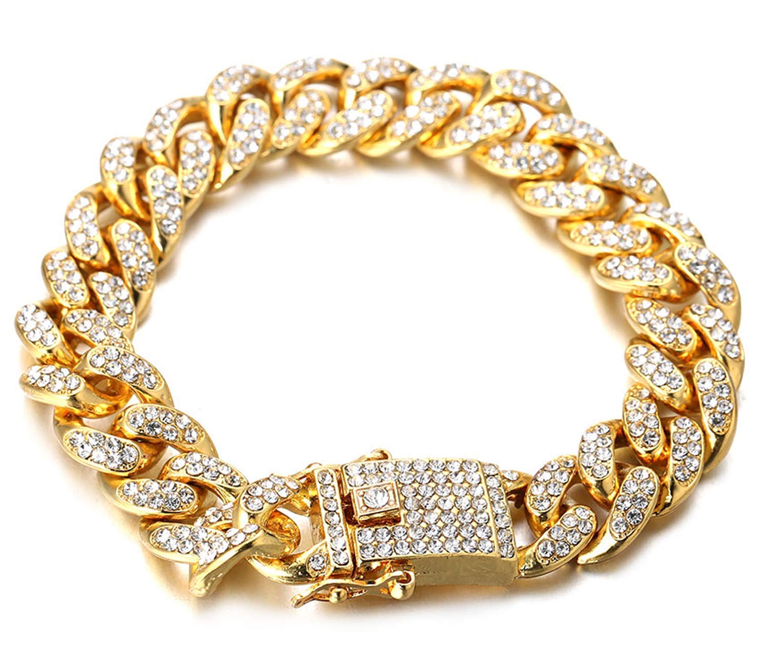 Halukakah Cat Collar - Carat - Iced Out Diamond Cuban Link Gold Chain For Cats & Kittens - Platinum Plated 18'' Collar Size - Wi
