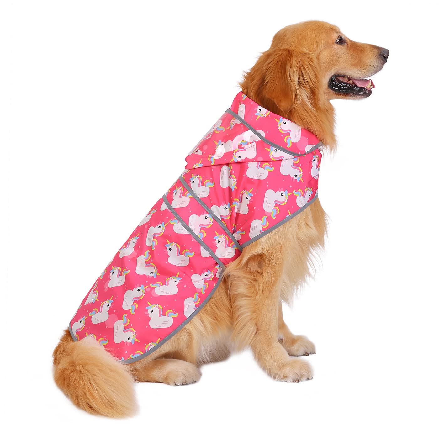 Hde Dog Raincoat With Clear Hood Rain Jacket Poncho For Small Medium Large Dogs Unicorn Ducks Pink - Xxl