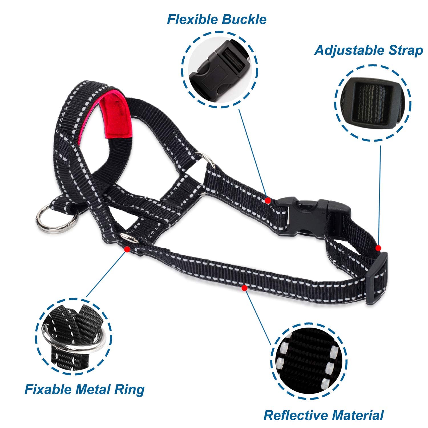 Dog Head Halter With Reflective Safety Strap Stop Dog'S Pulling, Dog Head Collar For Small Medium Large Dogs(M,Red)