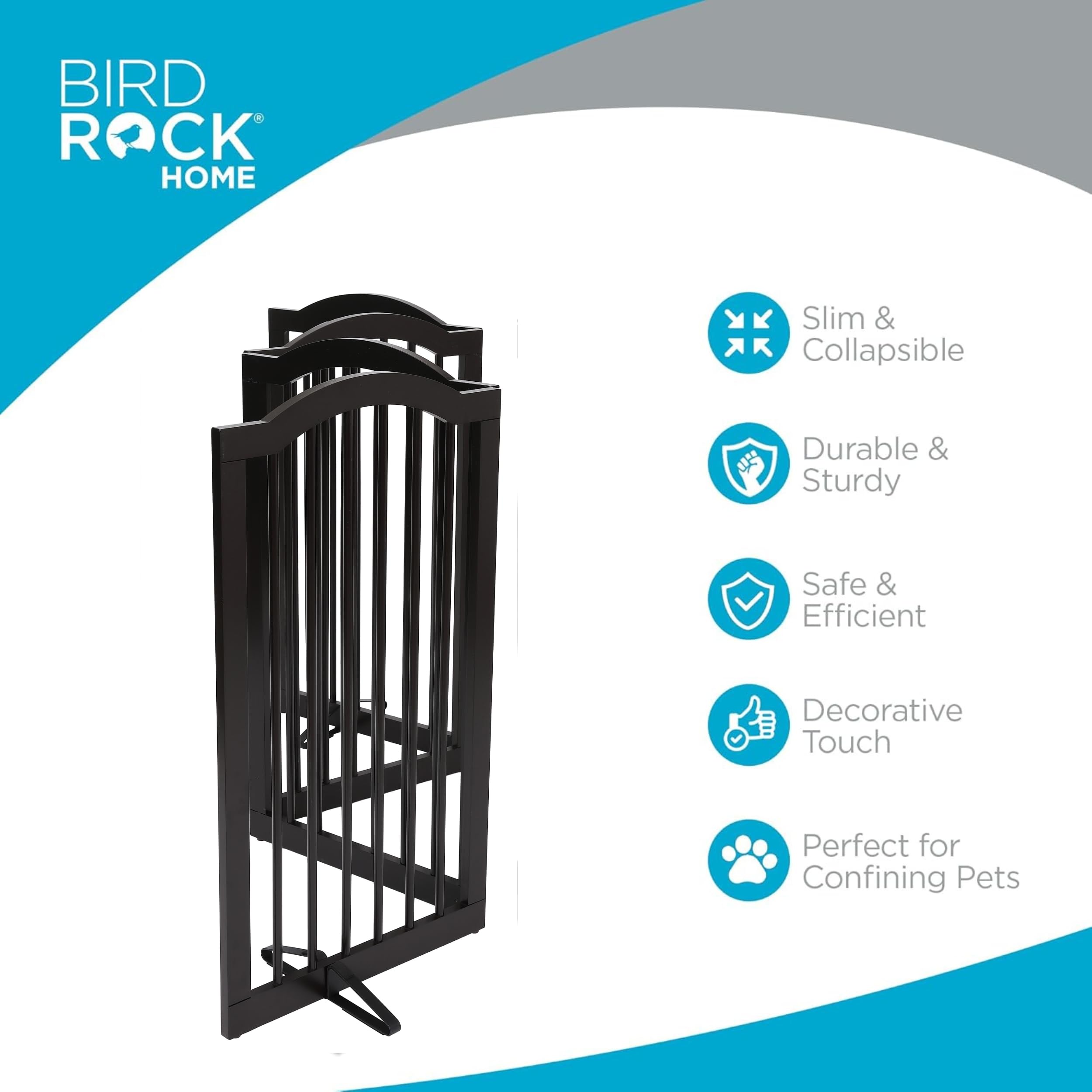 INTERNETS BEST Arched Top Dog Gate with Support Feet | 4 Panel, 36 H Wooden Pet Barrier for Dogs or Cats | Freestanding Folding