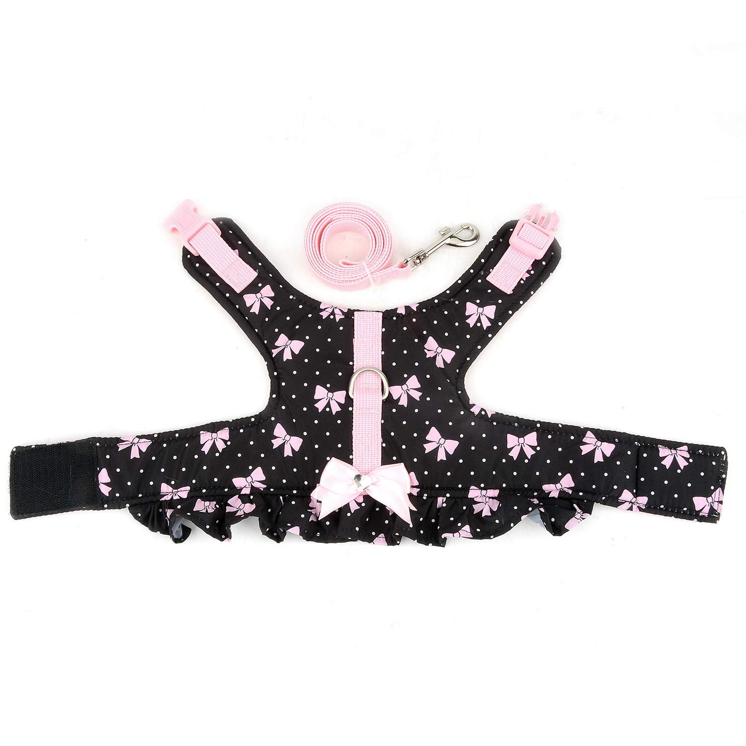 Zunea No Pull Small Dog Girl Harness Dress Escape Proof Cat Kitten Vest Harness Leash Set Step-in Soft Cotton Padded Polka Dot J
