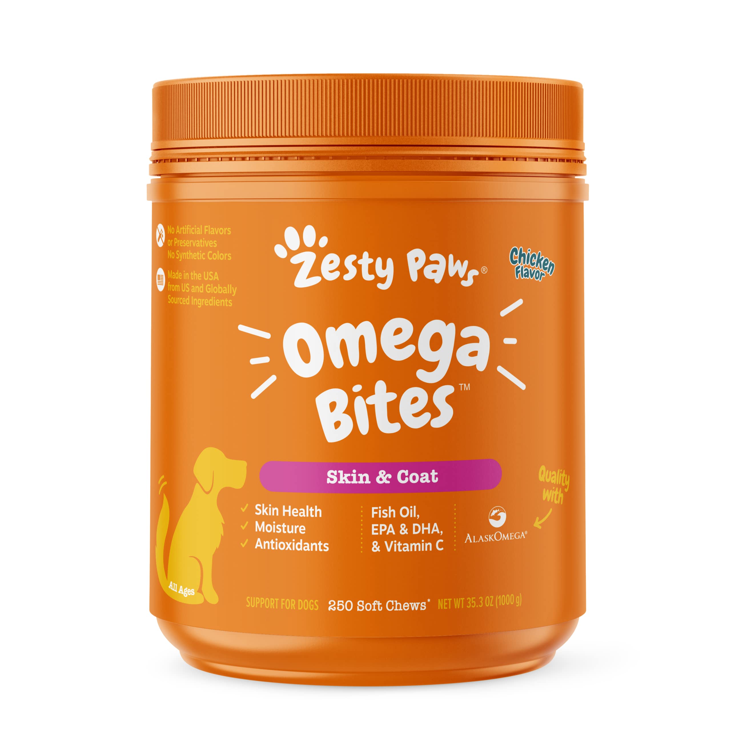 Zesty Paws Omega 3 Alaskan Fish Oil Bites for Dogs - with AlaskOmega for EPA & DHA Fatty Acids - Hip & Joint Support + Skin & Co
