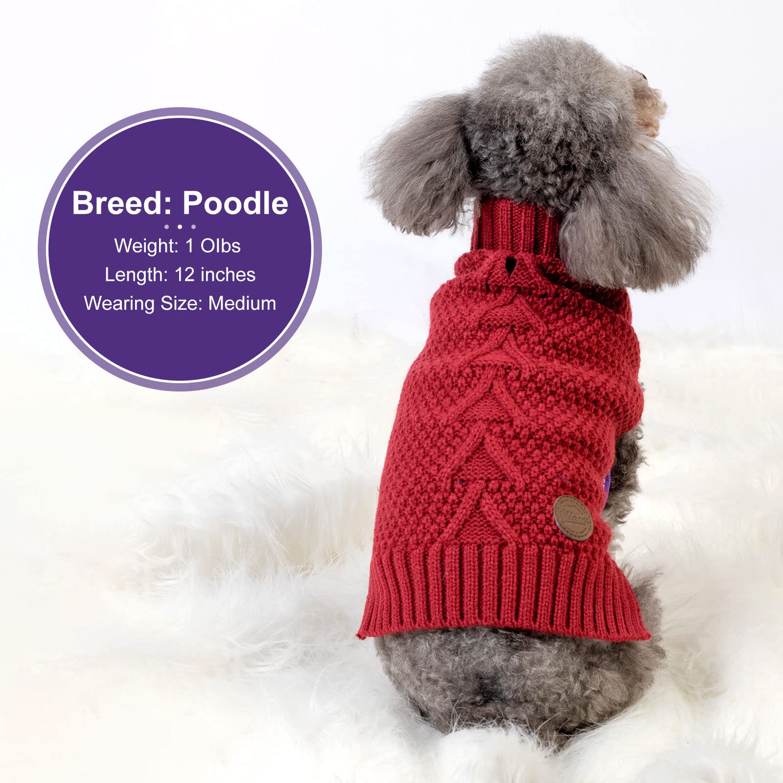 cyeollo Dog Sweater Knitwear with Leash Hole Turtleneck Pullover Sweaters Fall Winter Dog Clothes Sweaters for Large Dogs, Burgu