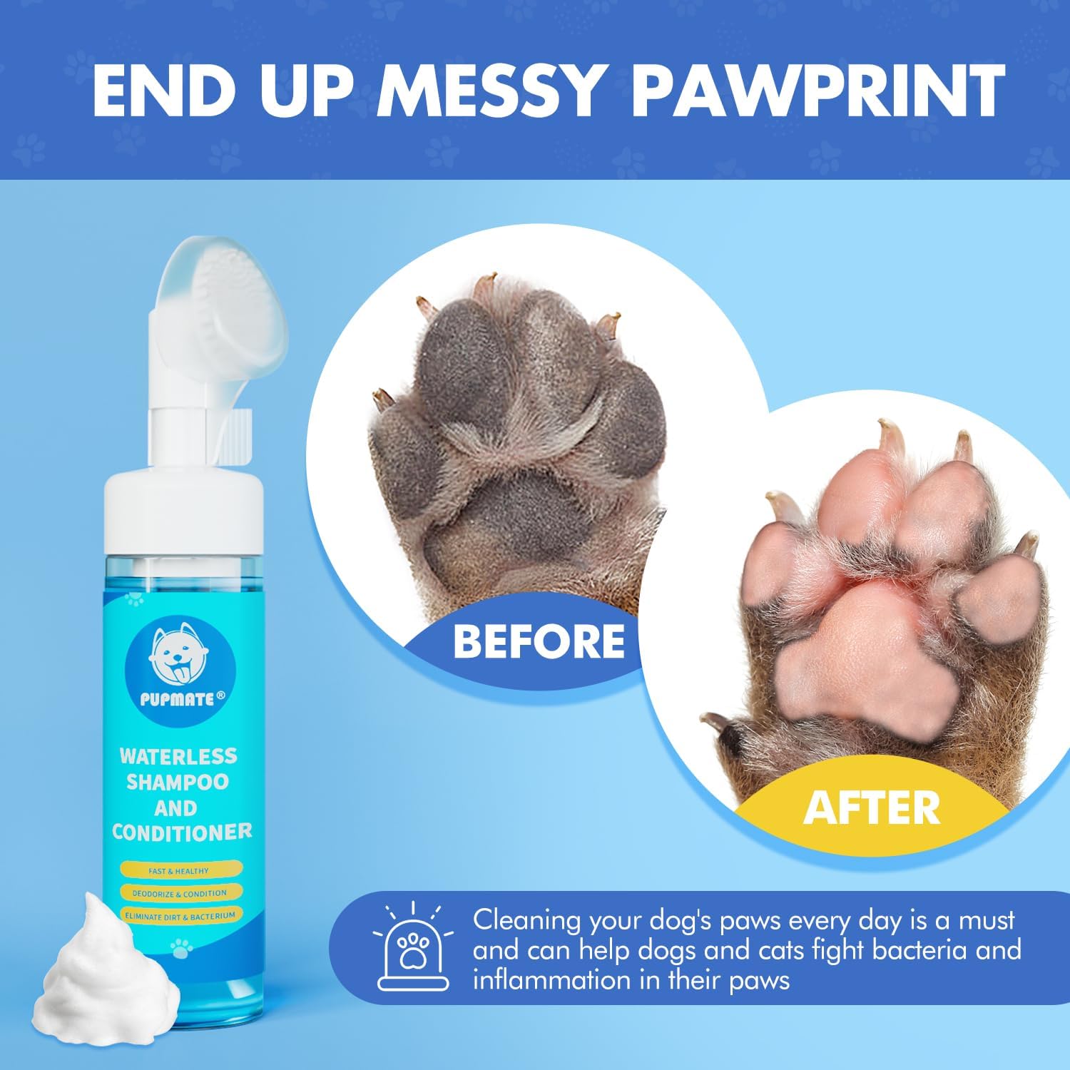 Paw Cleaner | No-Rinse Foaming Cleanser For Dogs Cats | 7 Fl Oz | Gentle And Safe | Pleasant Smell | Deep Clean Pet Paws | Bottl