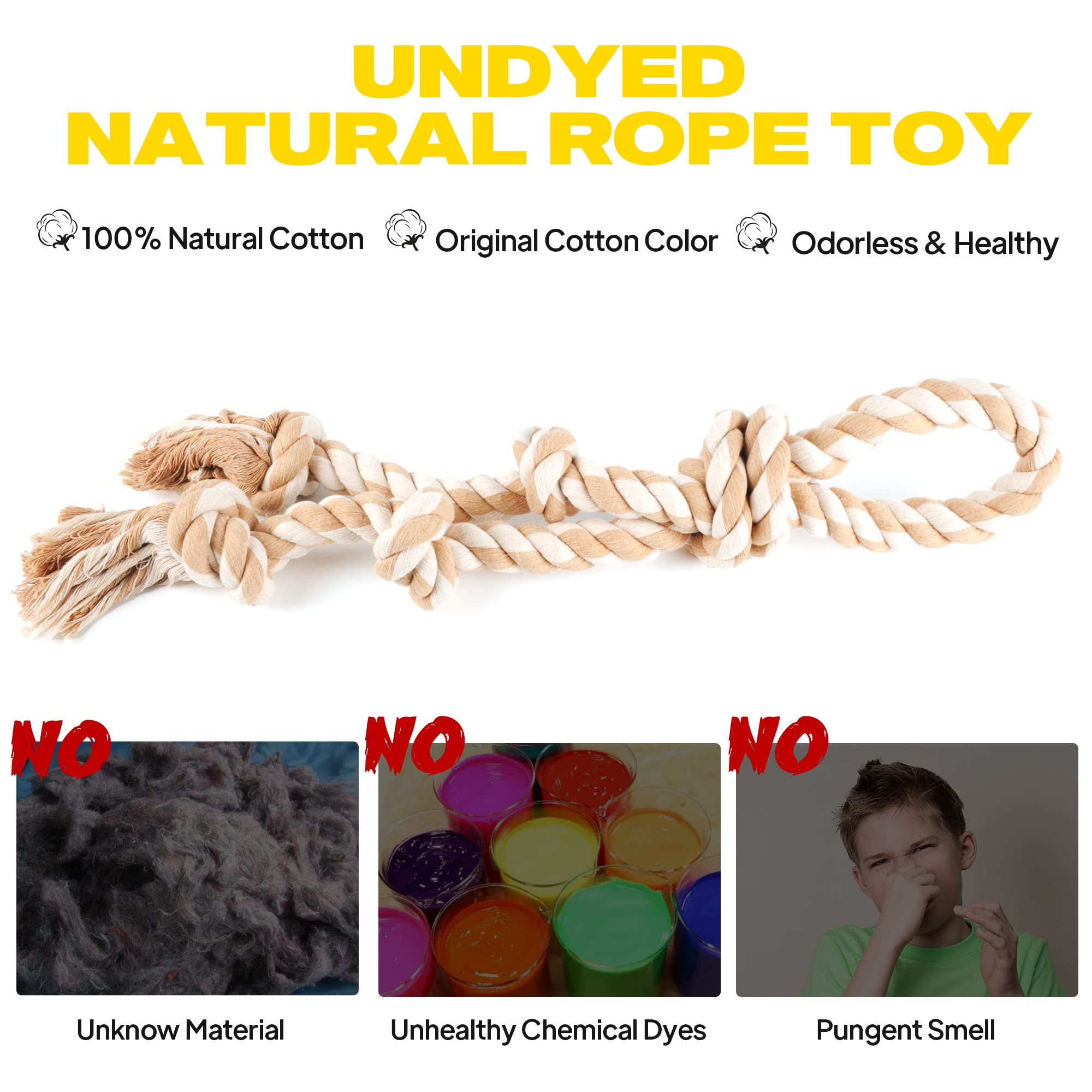 Fida Dog Rope Toys For Aggressive Chewers,Large Dog Toy Designed For Tug Of War, Tough Dog Rope Toy Indestructible Made Of Undye