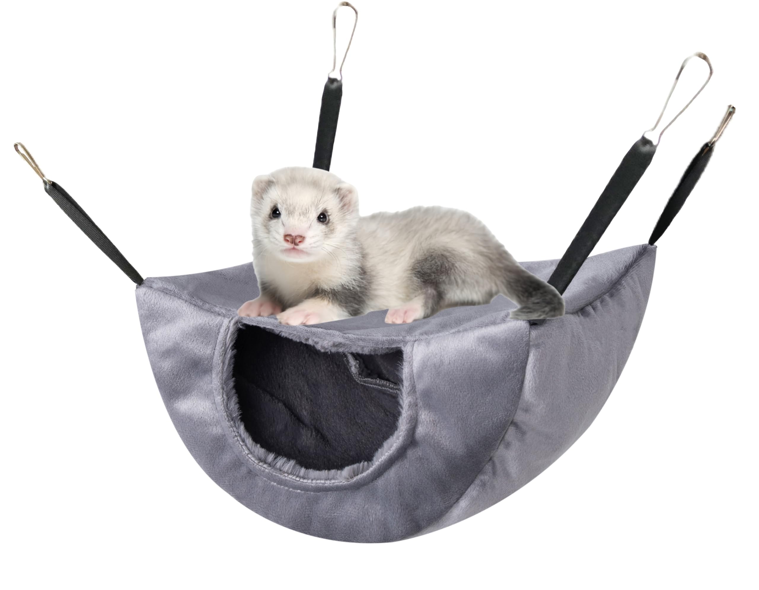 Vedem Ferret Soft Plush Bunkbed Hammock Small Animal Cage Hanging Bed Warm Hideout For Rat Chinchilla Squirrel (Medium, Grey)