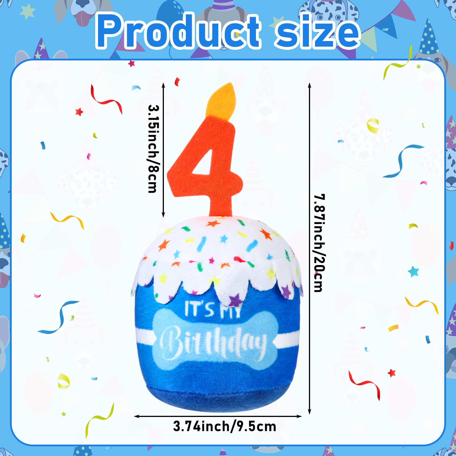 Dansydaisy Dog 4Th Birthday Cake Toy Accessories For Girl Boy Gifts, Blue Squeaky Plush Toy For Dog Birthday Party Decor Favor F